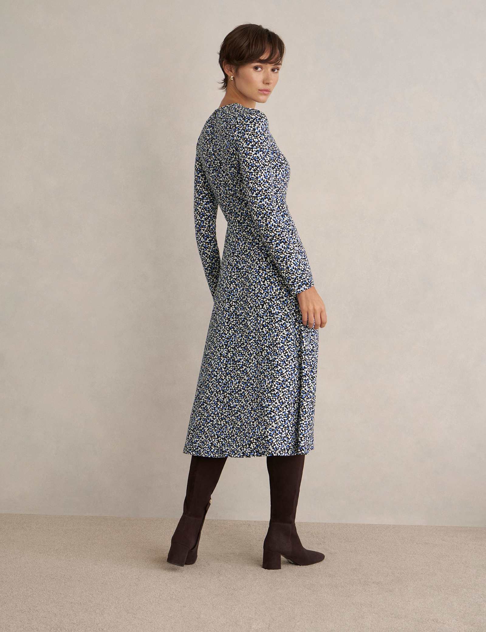 Jersey Geometric Midi Skater Dress - image 5
