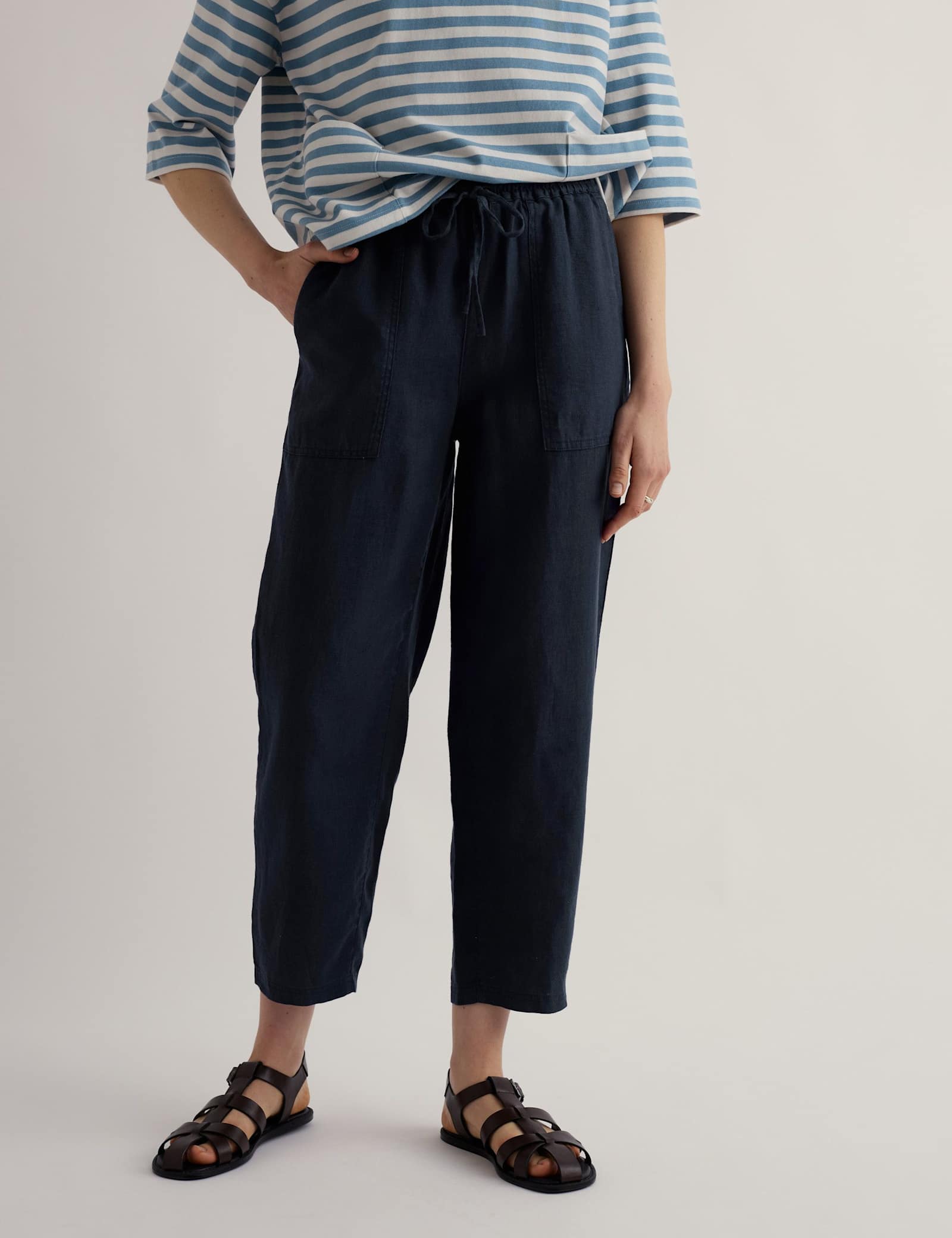 Pure Linen Drawstring Ankle Grazer Trousers - image 5