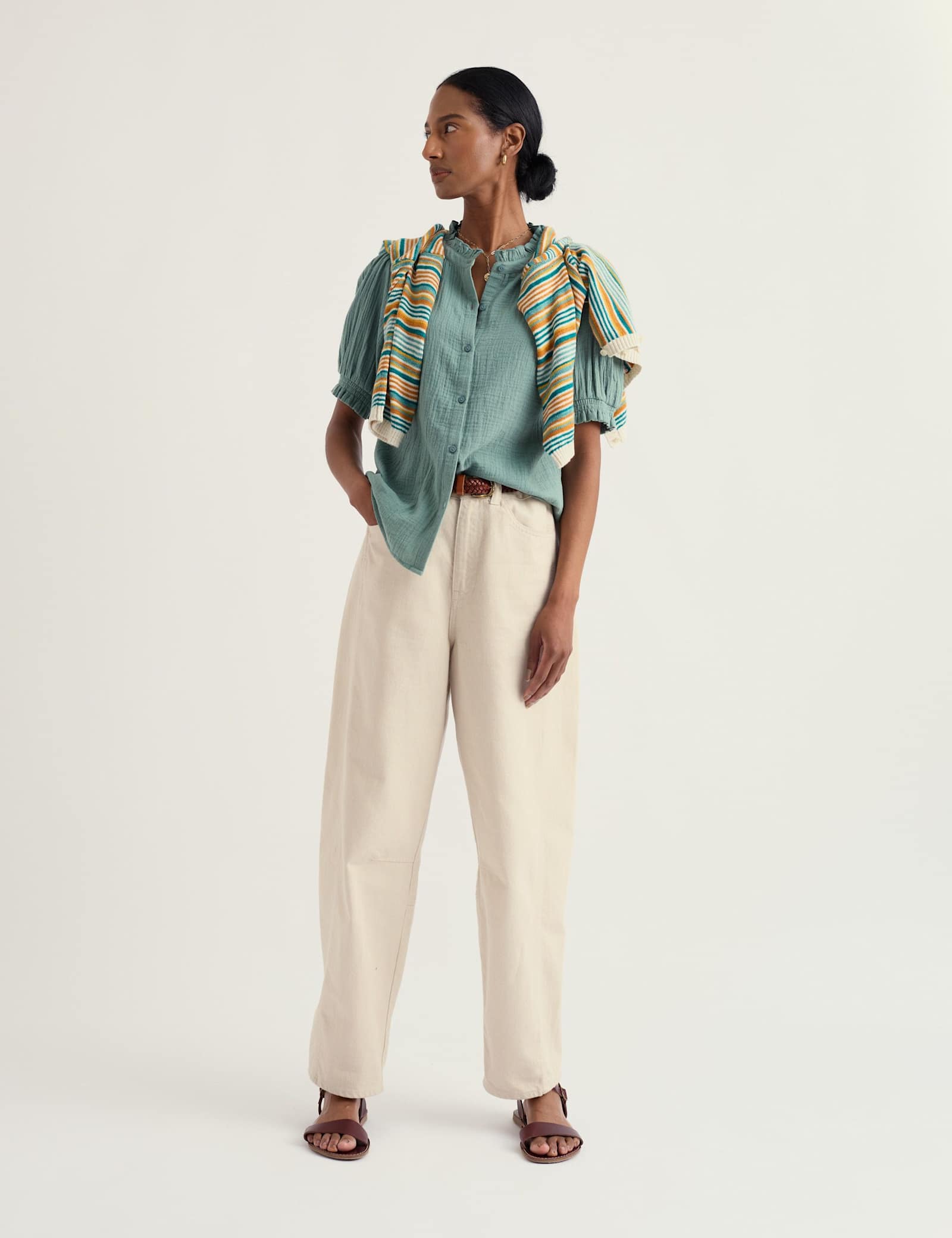 Pure Cotton Round Neck Relaxed Blouse - image 3