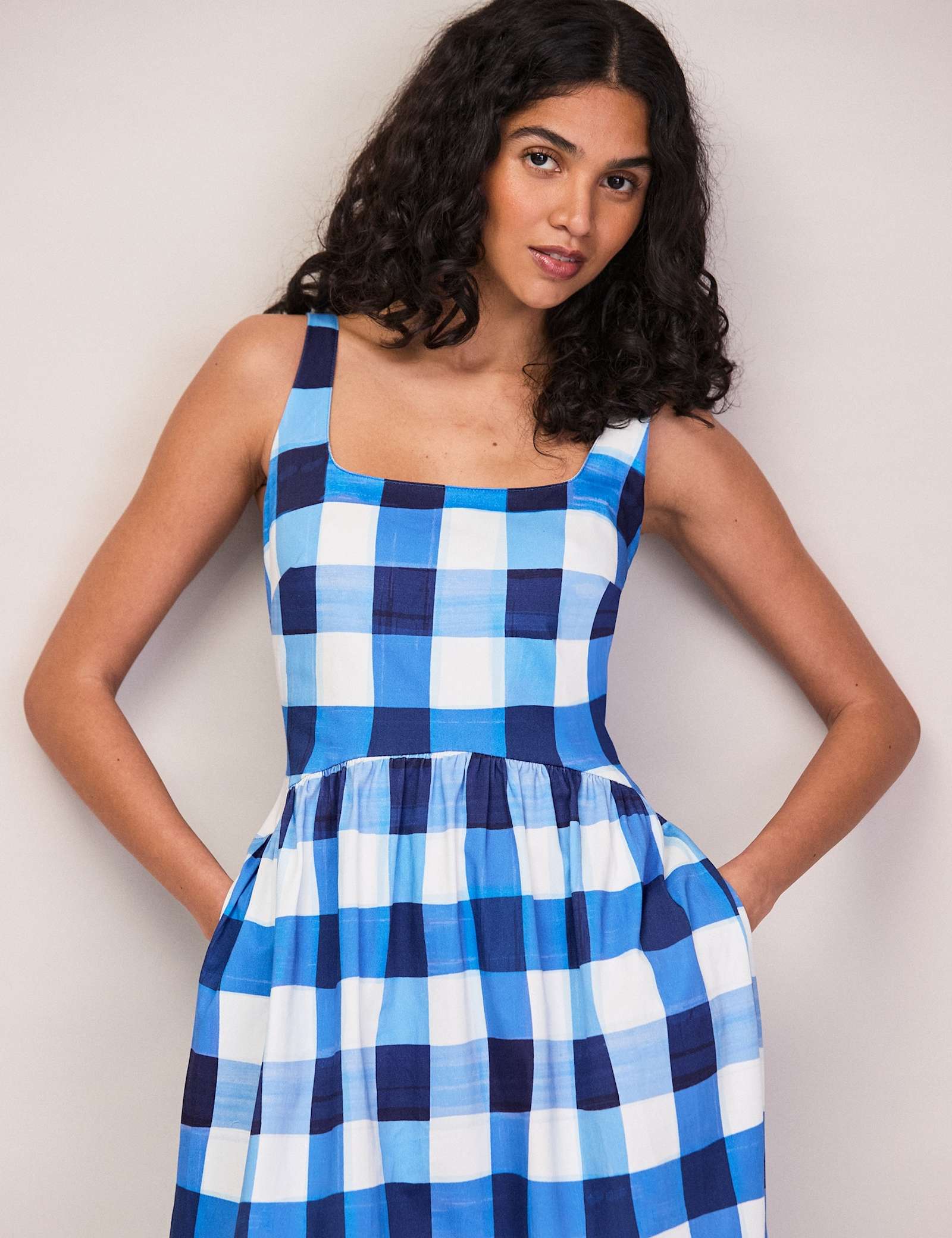 Cotton Rich Checked Midaxi Waisted Dress - image 4