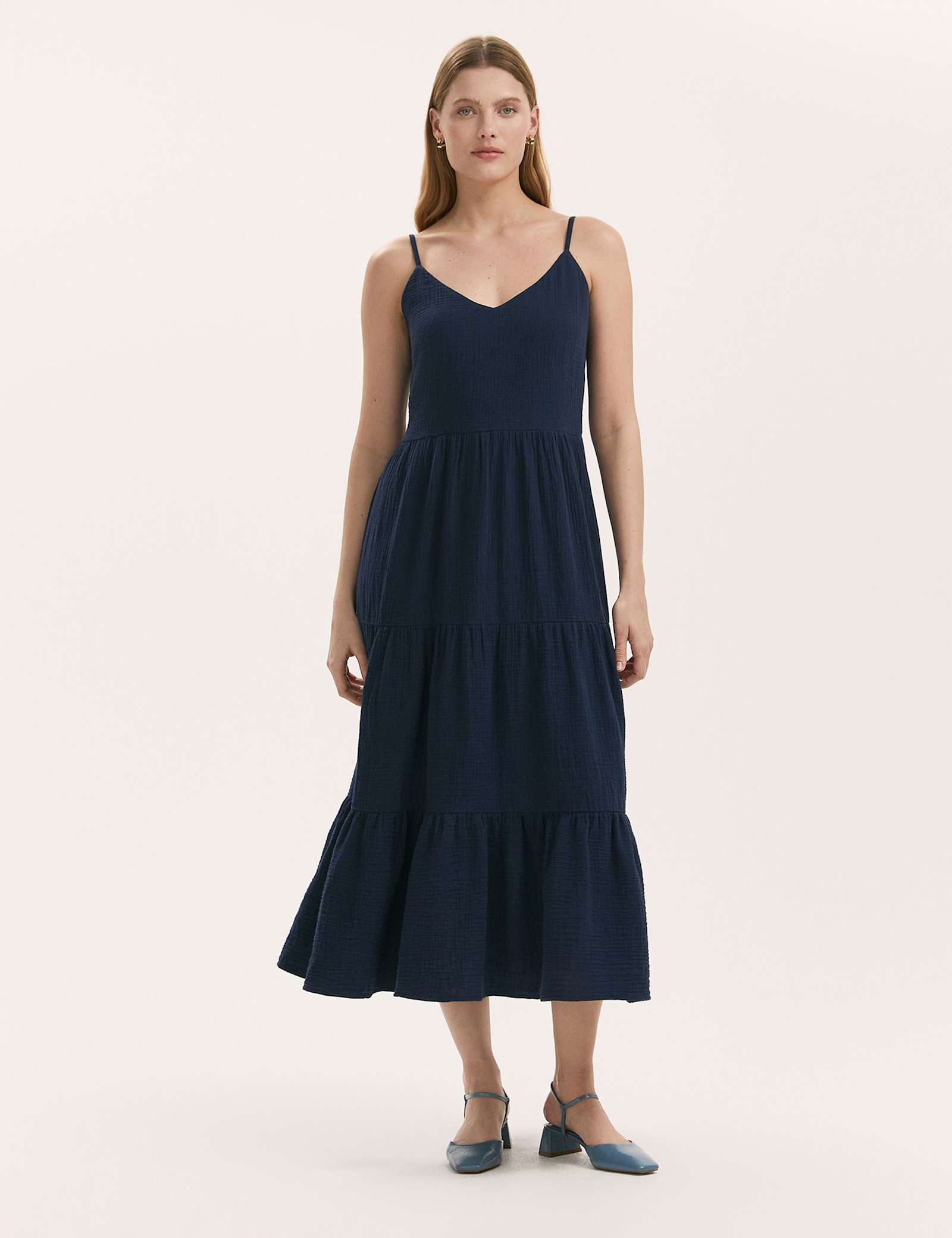 Pure Cotton Textured Midi Tiered Dress - image 2