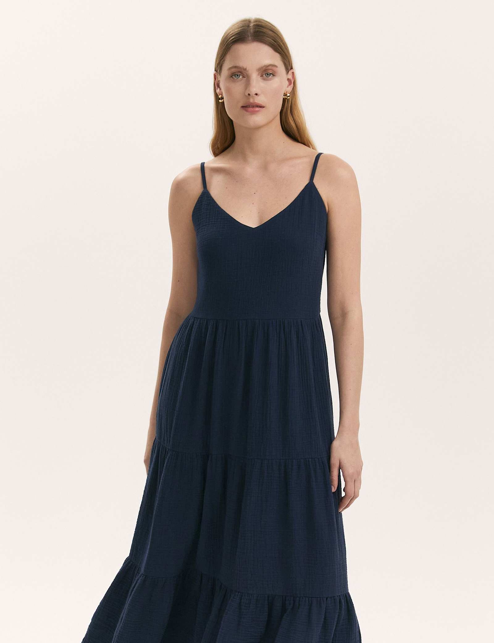 Pure Cotton Textured Midi Tiered Dress - image 5
