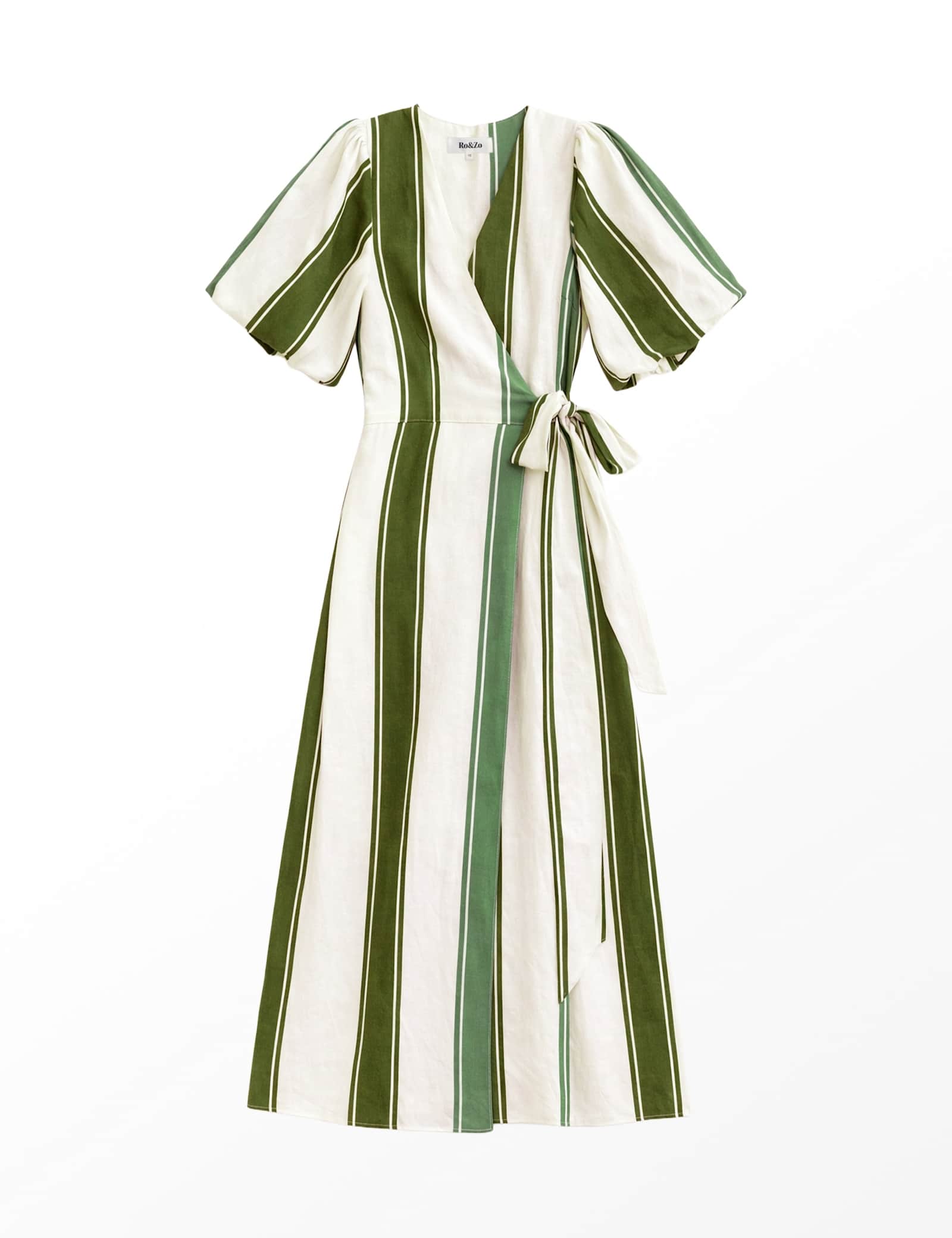 Striped V-Neck Midi Wrap Dress with Linen - image 1