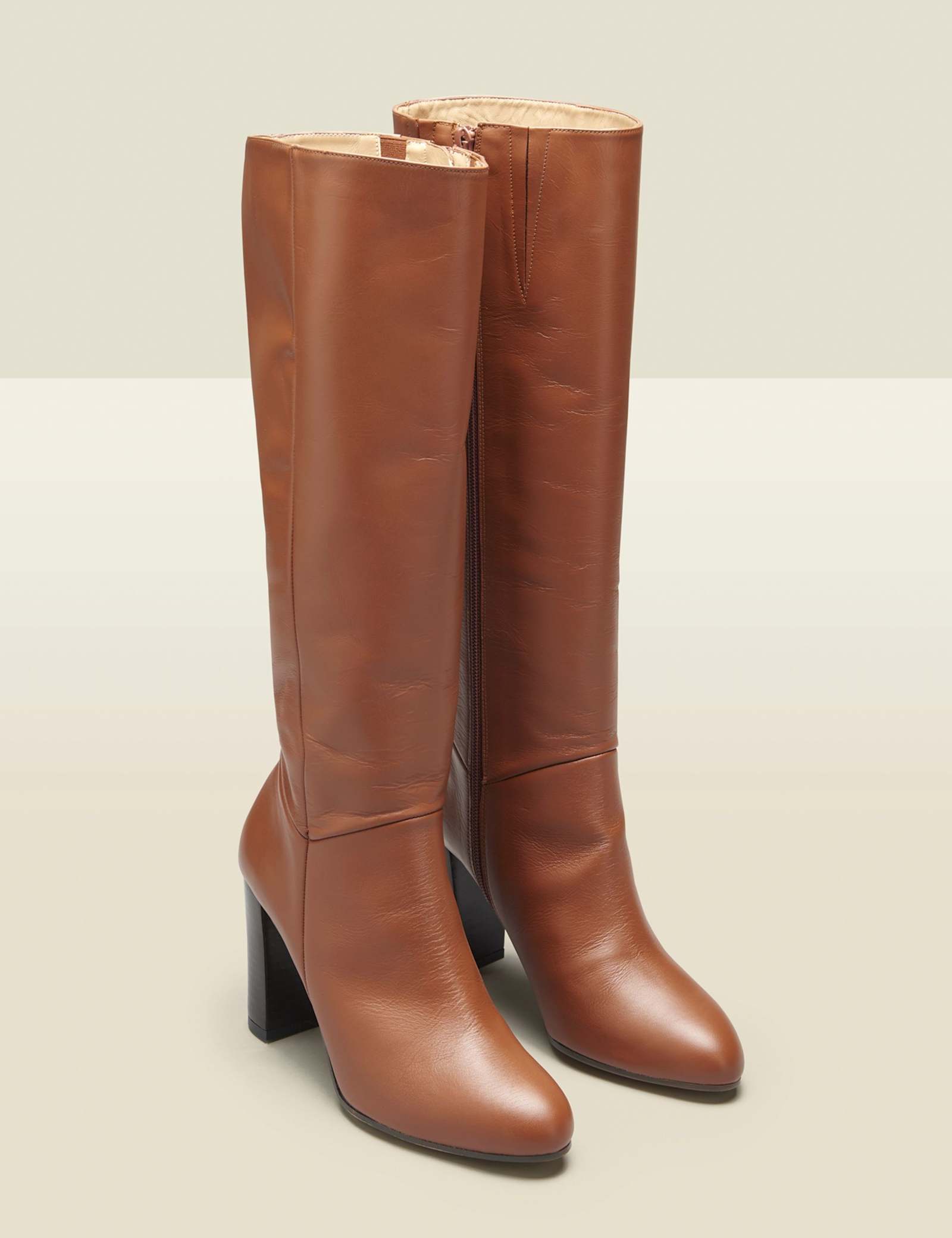 Leather Block Heel Knee High Boots - image 2