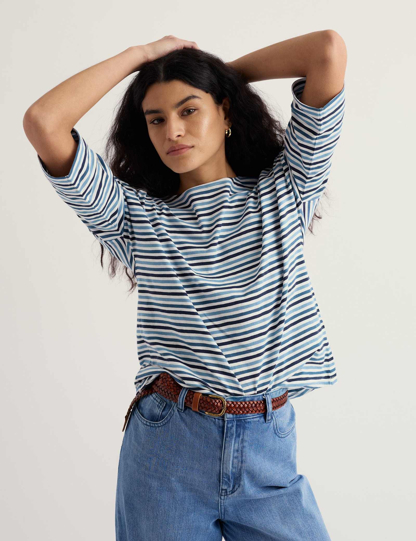 Pure Cotton Striped Slash Neck Top - image 5