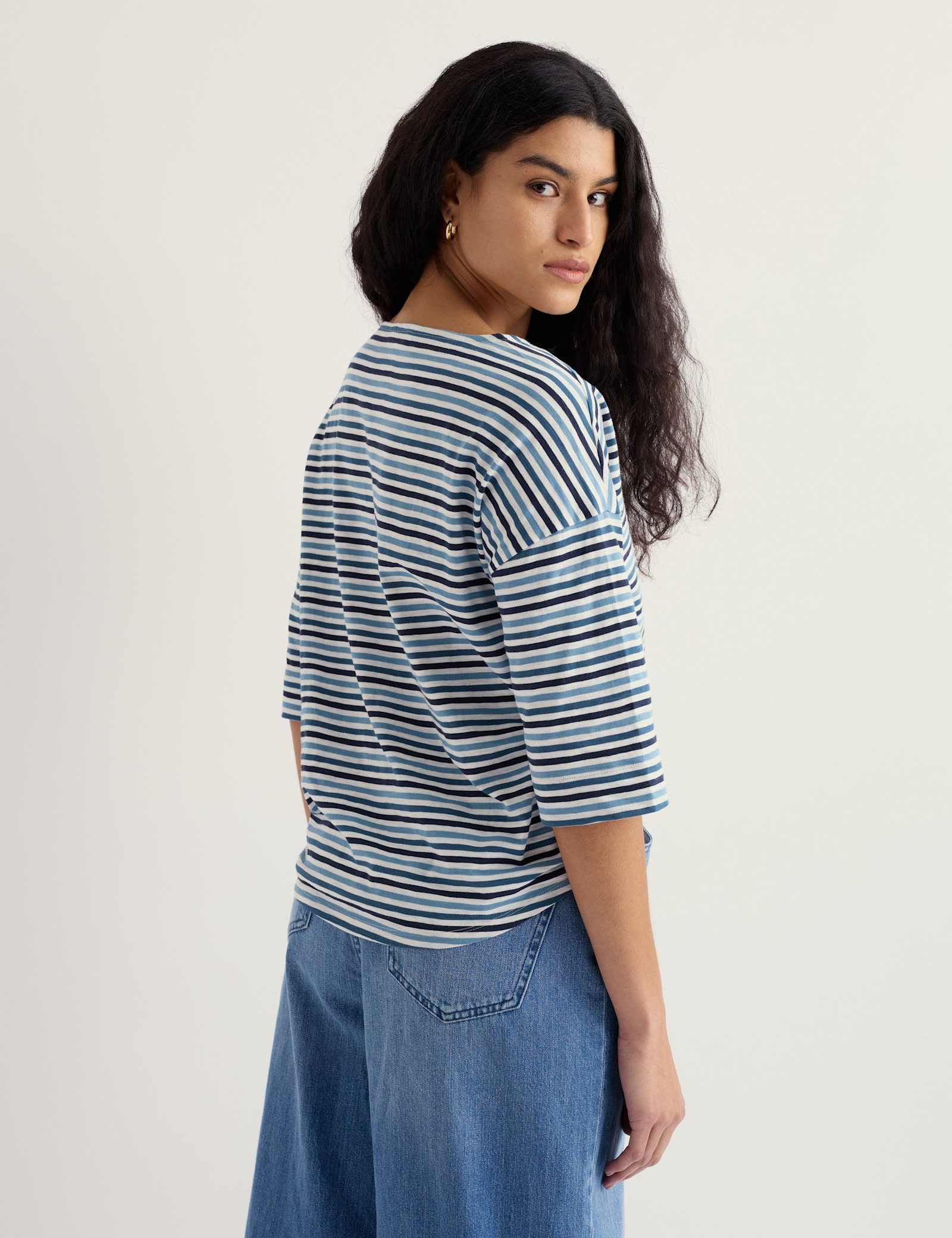 Pure Cotton Striped Slash Neck Top - image 4