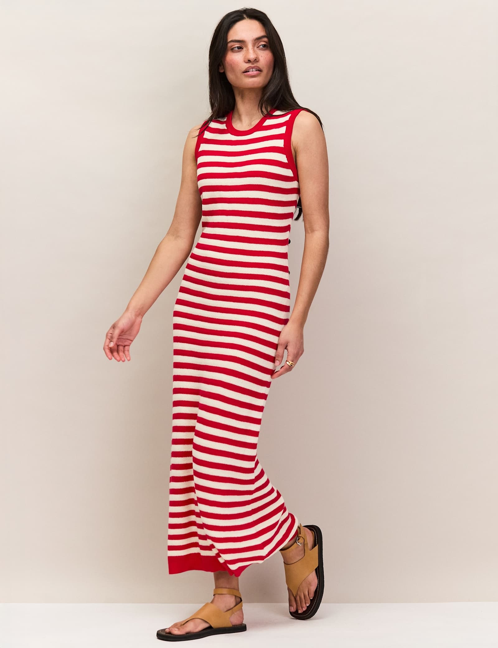 Pure Cotton Striped Knitted Midaxi Column Dress - image 5