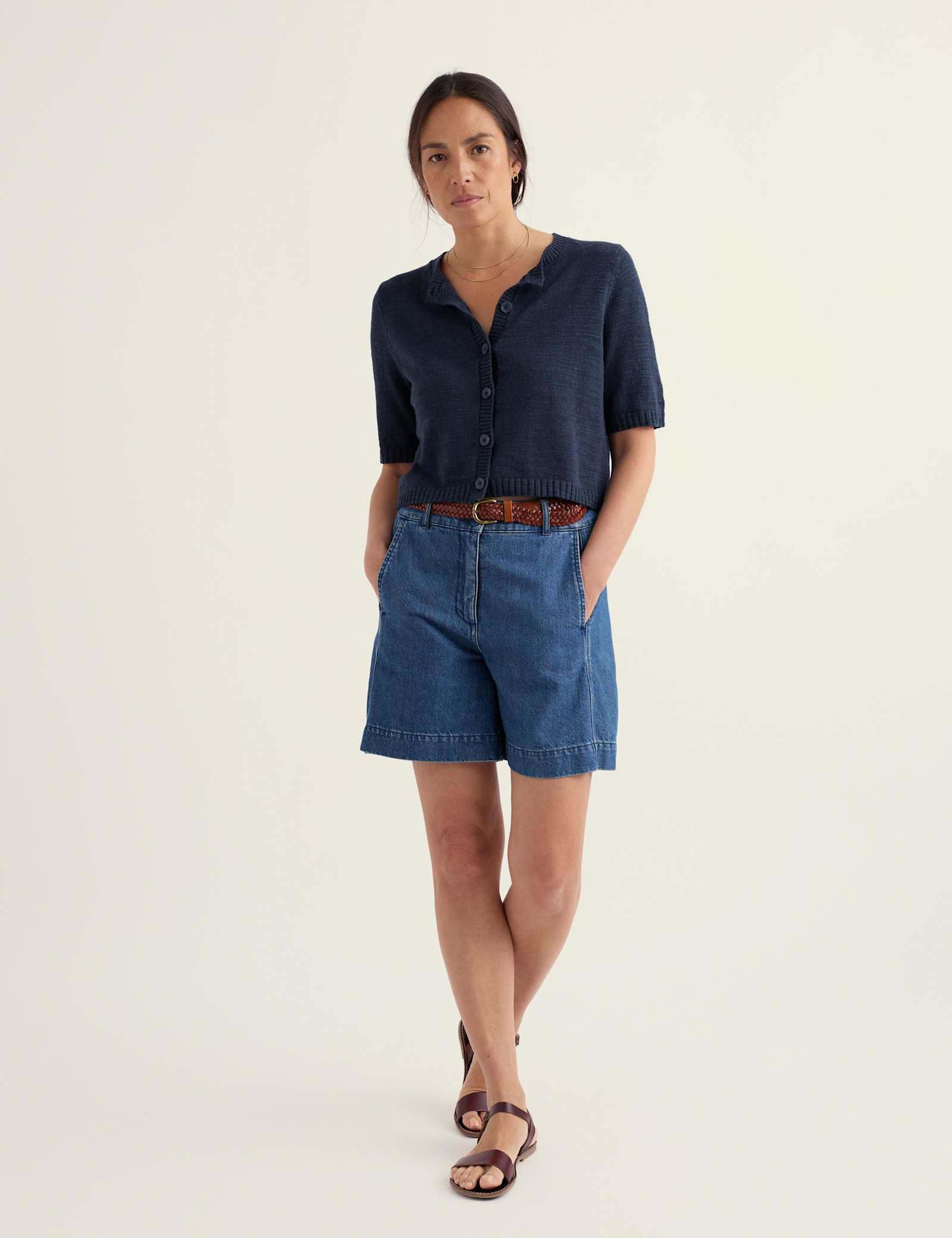 Cotton Rich Relaxed Cardigan with Linen - image 5