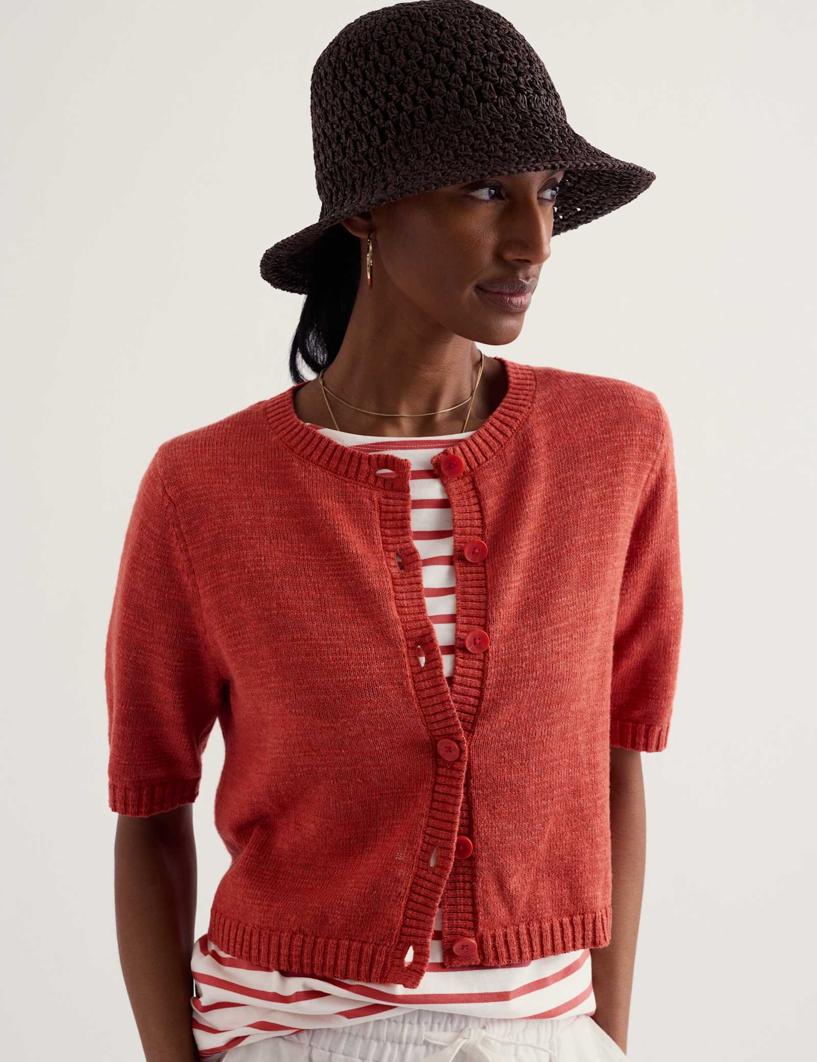 Cotton Rich Relaxed Cardigan with Linen - image 4