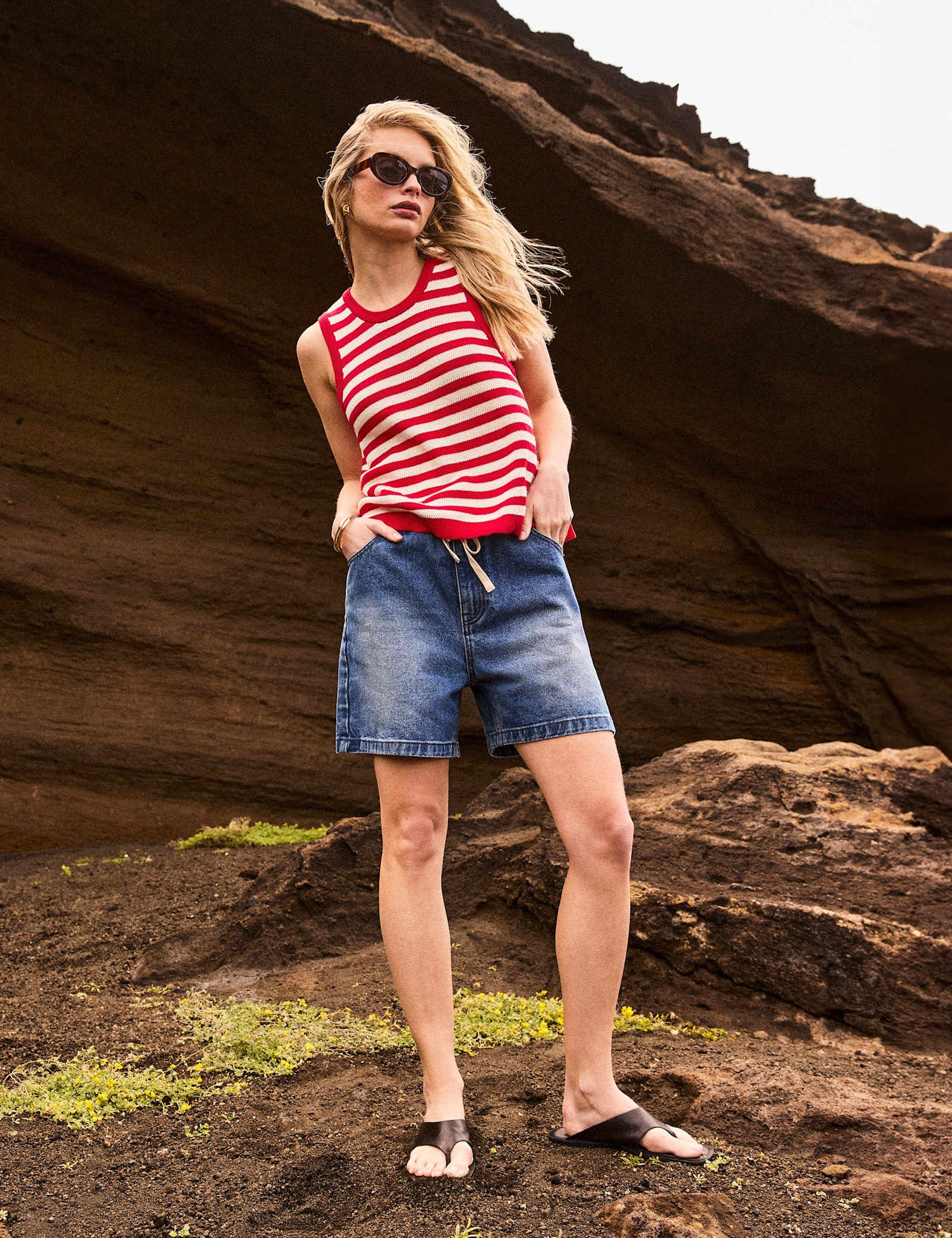 Pure Cotton Striped Crew Neck Vest Top - image 2