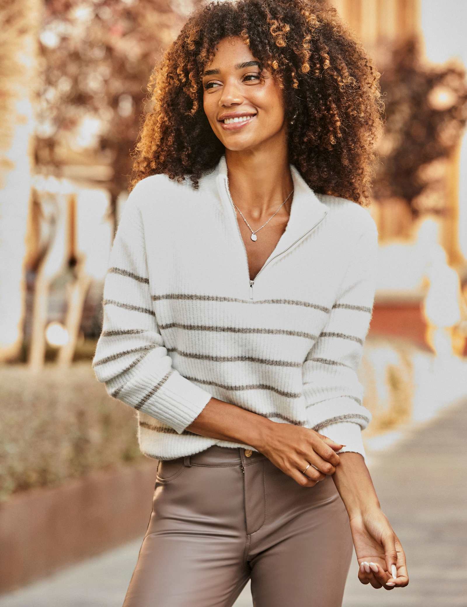 Striped Ribbed Half Zip Jumper with Wool - image 1