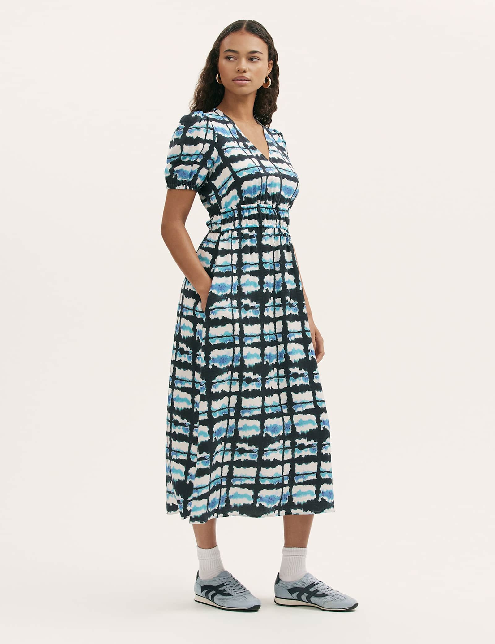 Tie Dye V-Neck Midi Waisted Dress - image 1