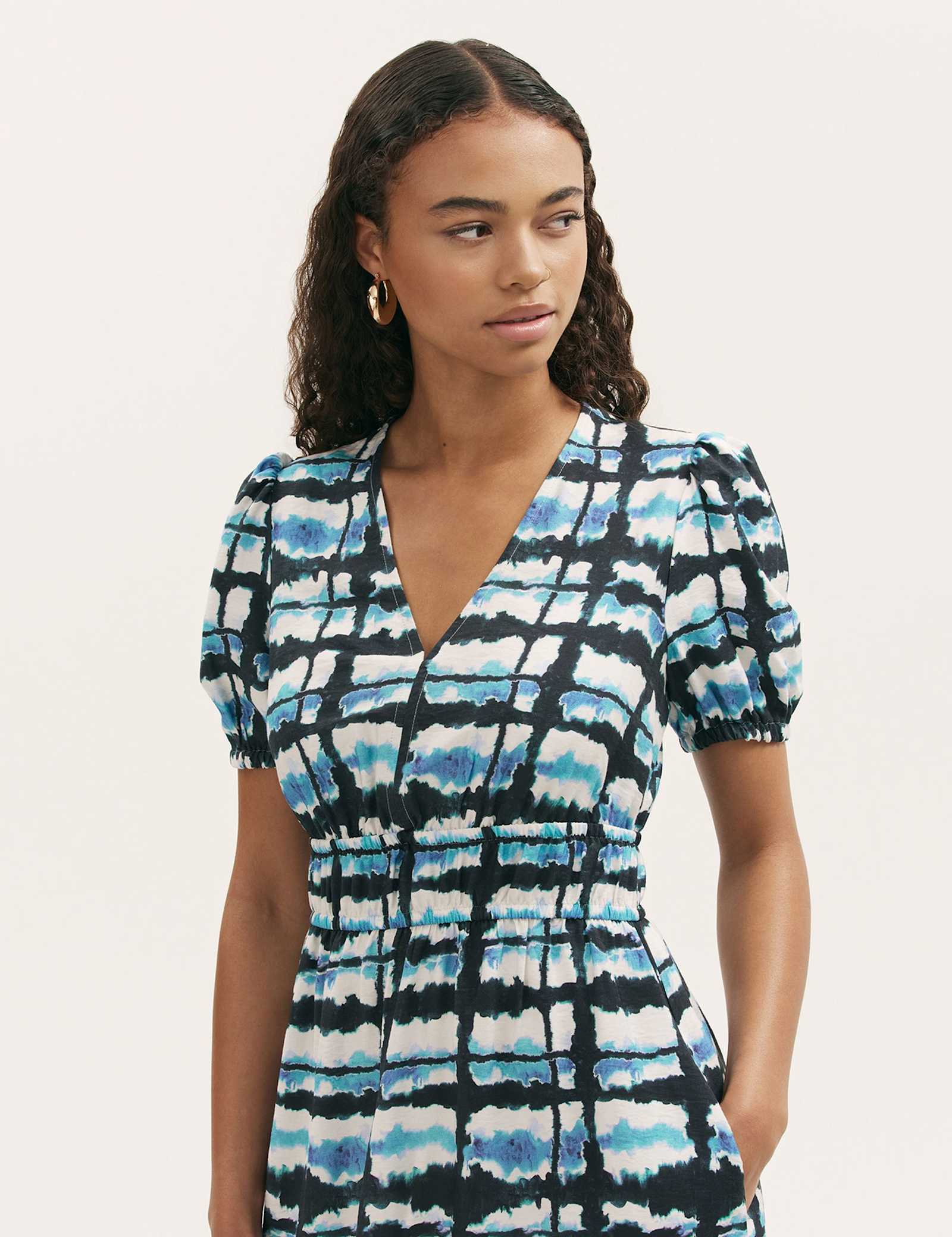Tie Dye V-Neck Midi Waisted Dress - image 2