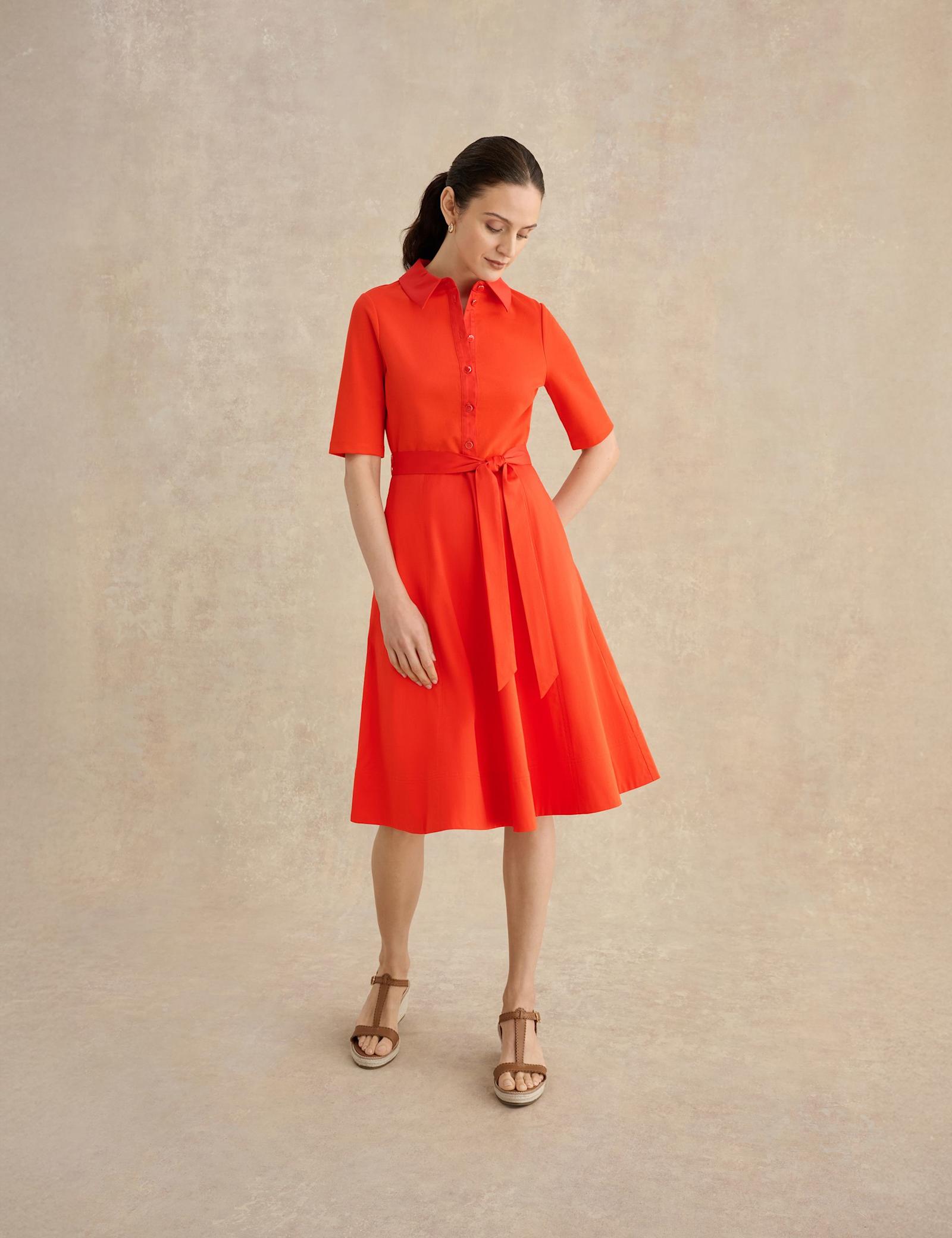 Cotton Rich Belted Knee Length Skater Dress - image 2