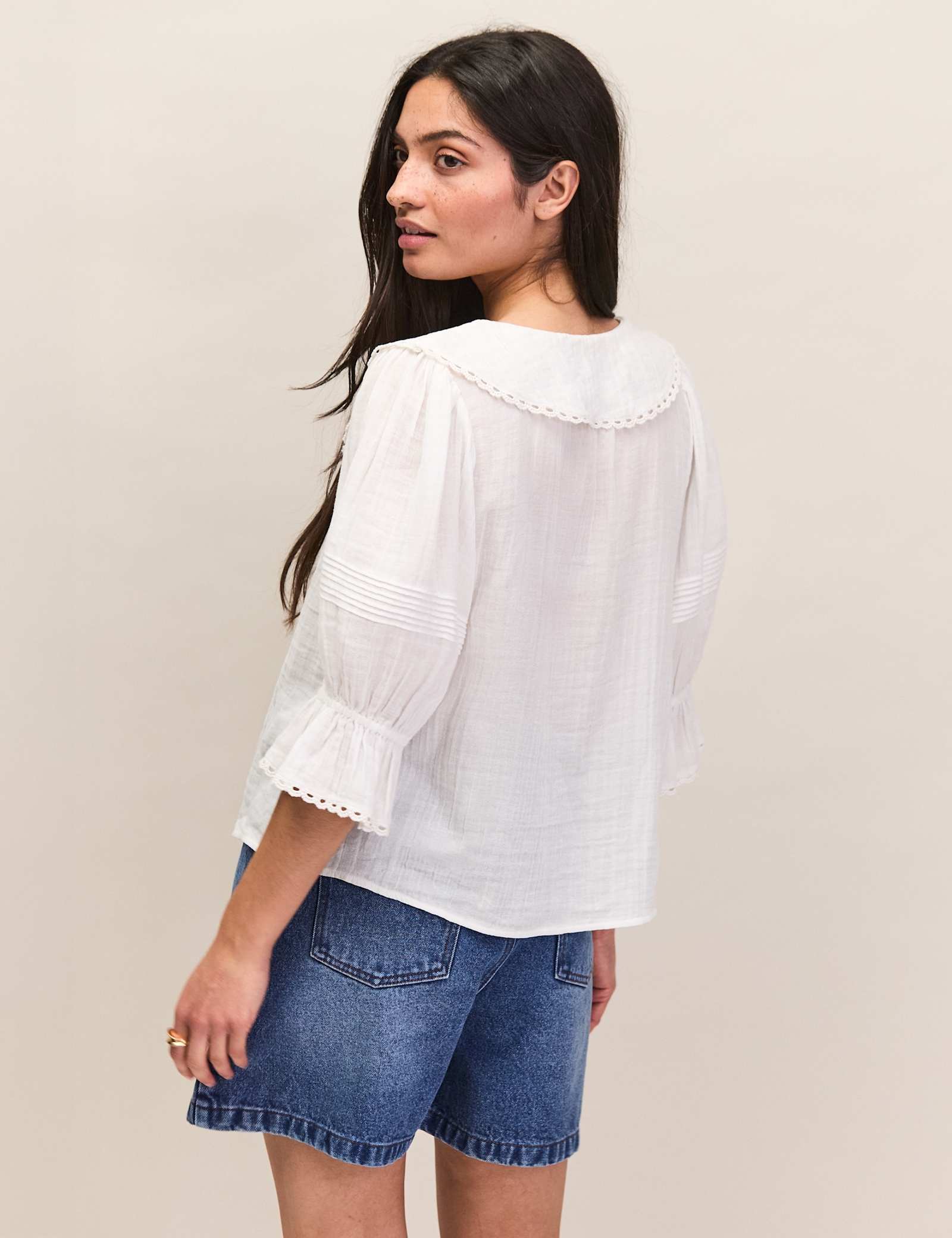Pure Cotton V-Neck Ruffle Relaxed Blouse - image 2