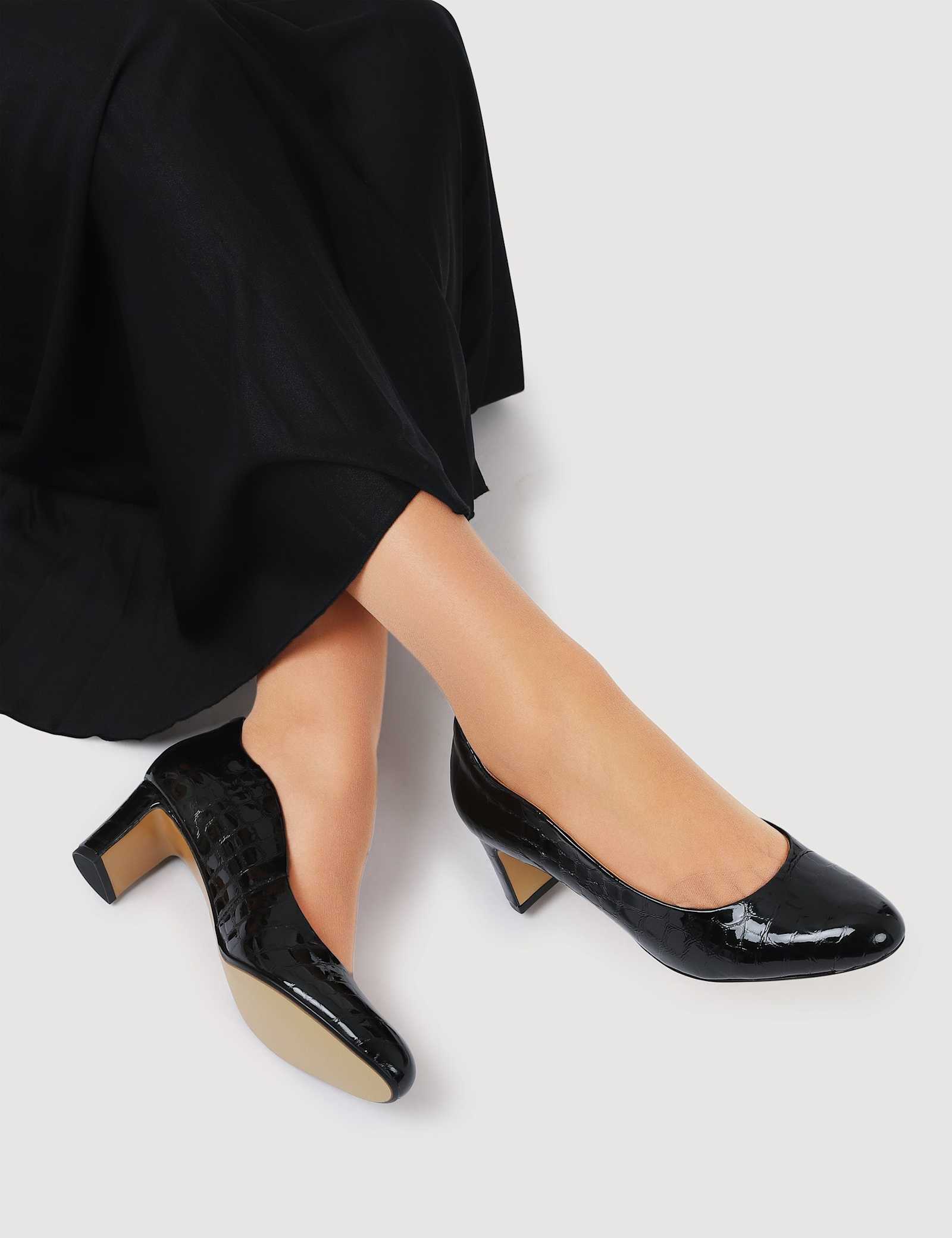 Leather Block Heel Court Shoes - image 2