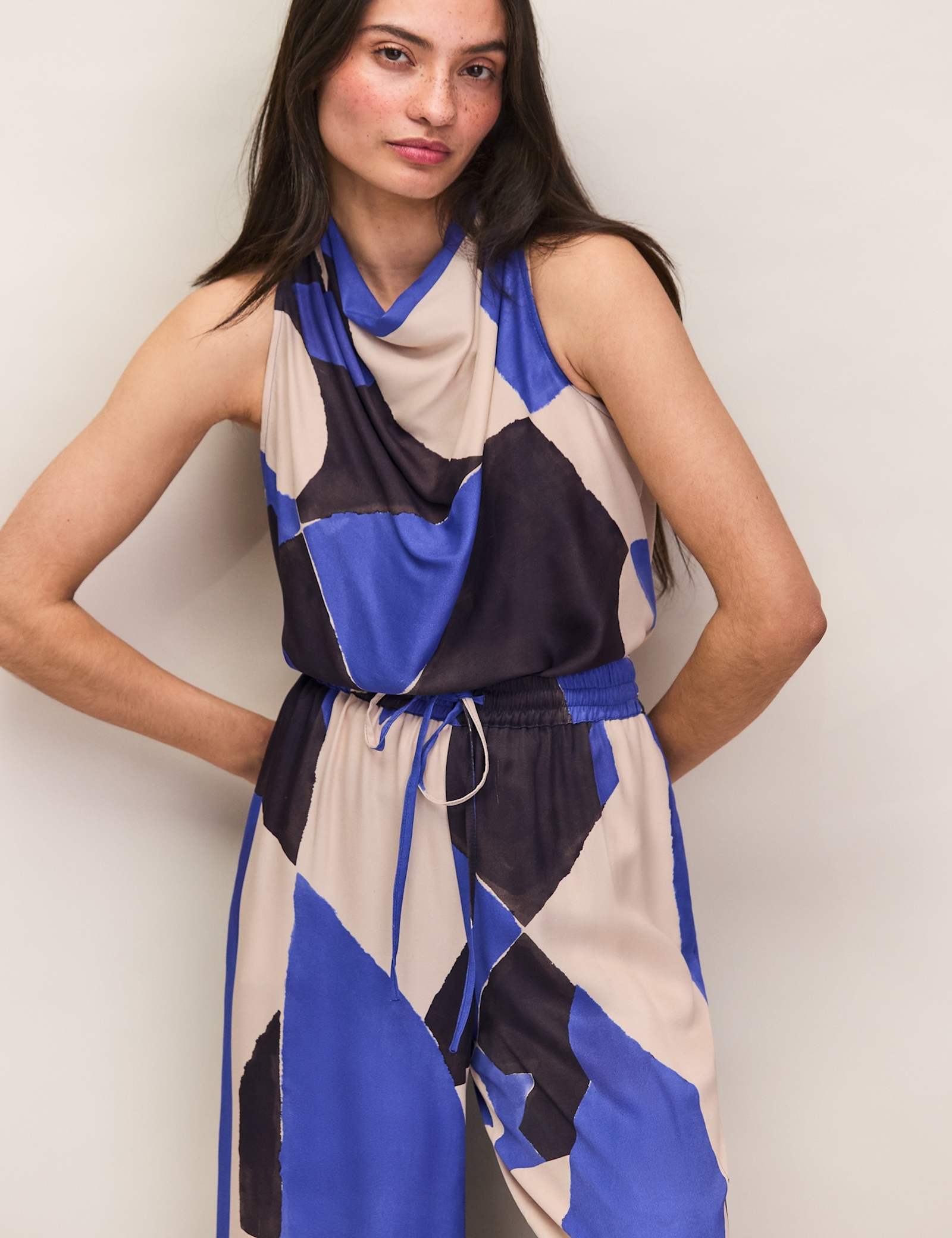 Abstract Print Cowl Neck Top - image 5