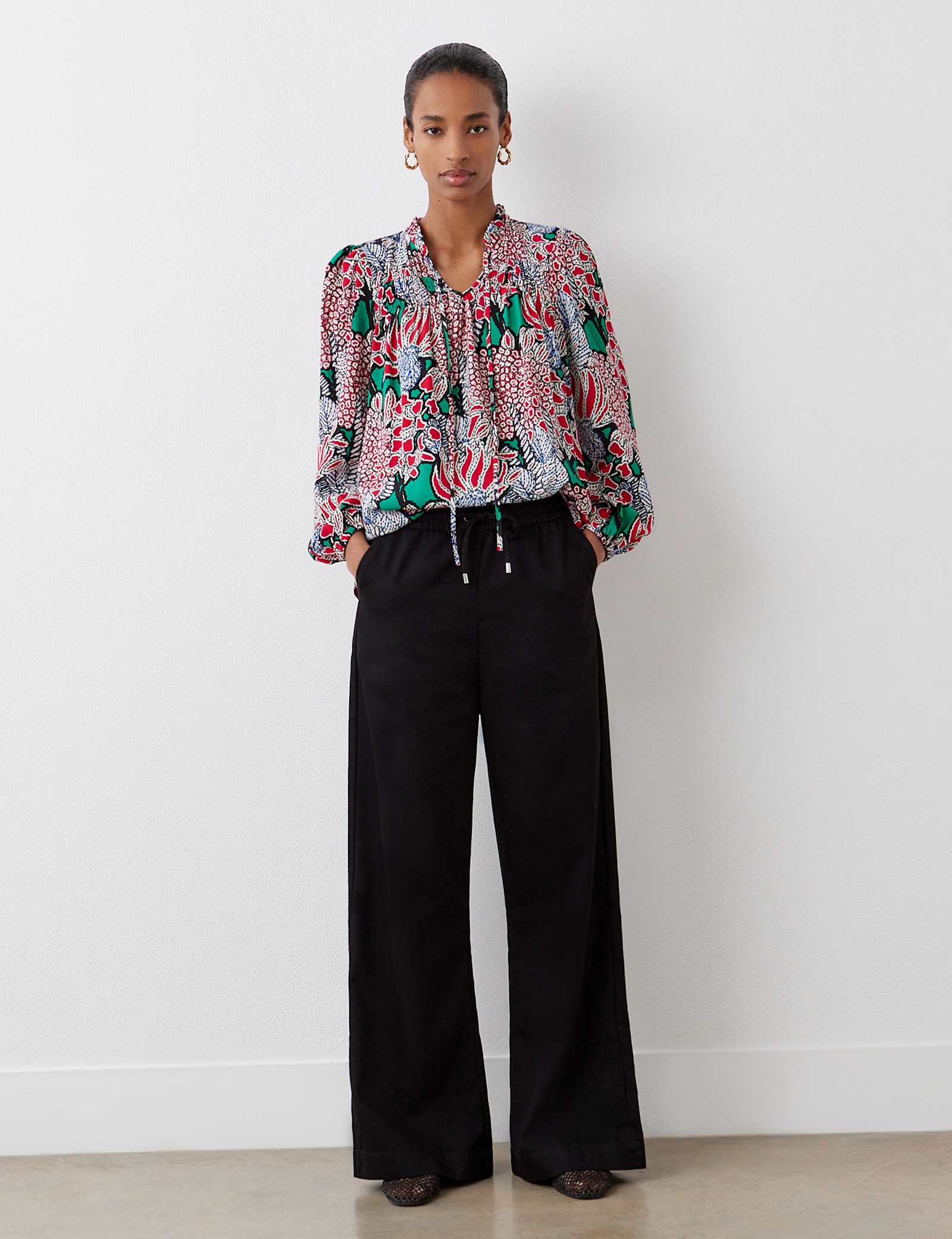 Denim Drawstring Wide Leg Trousers - image 1