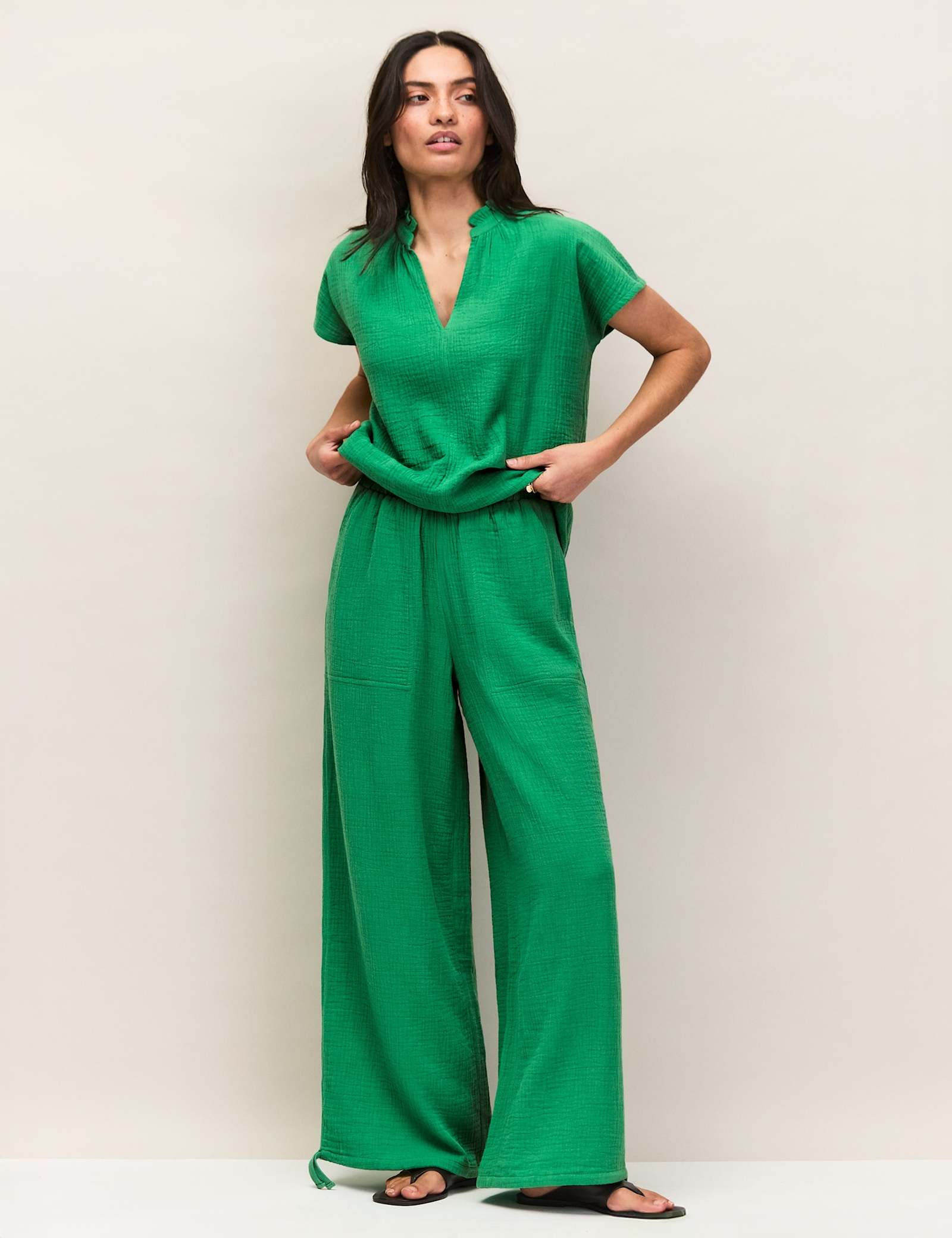 Pure Cotton V-Neck Frill Detail Relaxed Top - image 4