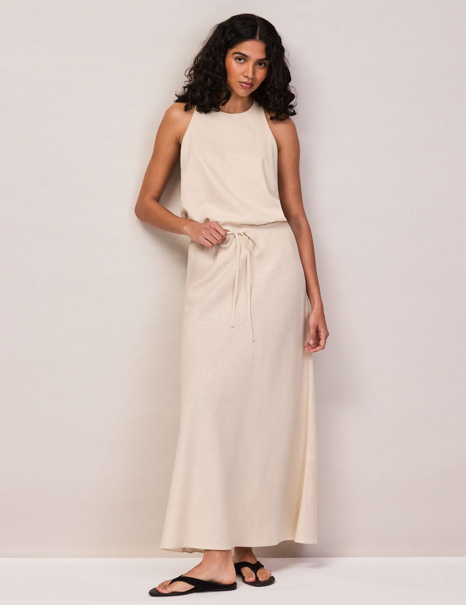 Linen Rich Drawstring Maxi Slip Skirt - image 1