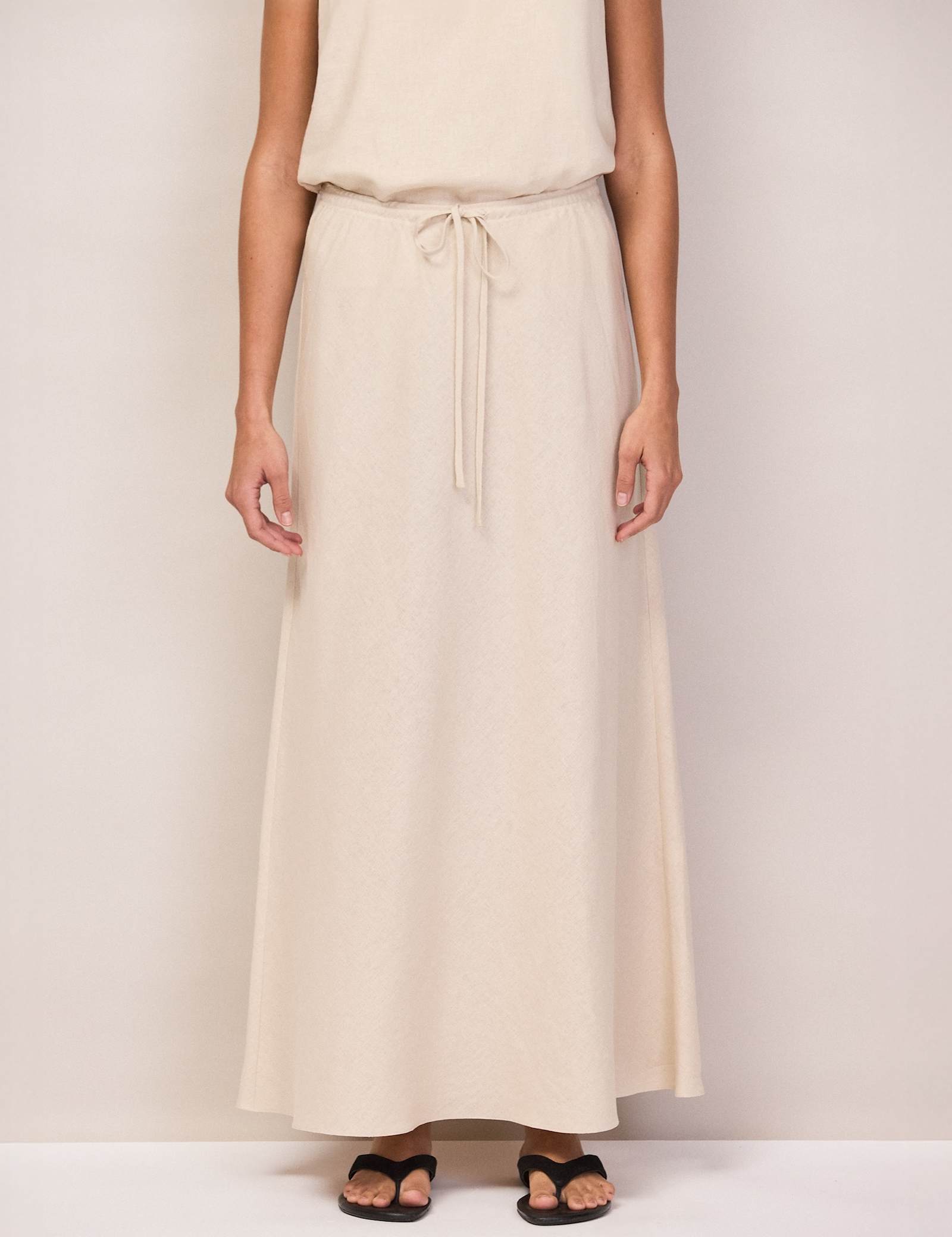 Linen Rich Drawstring Maxi Slip Skirt - image 4