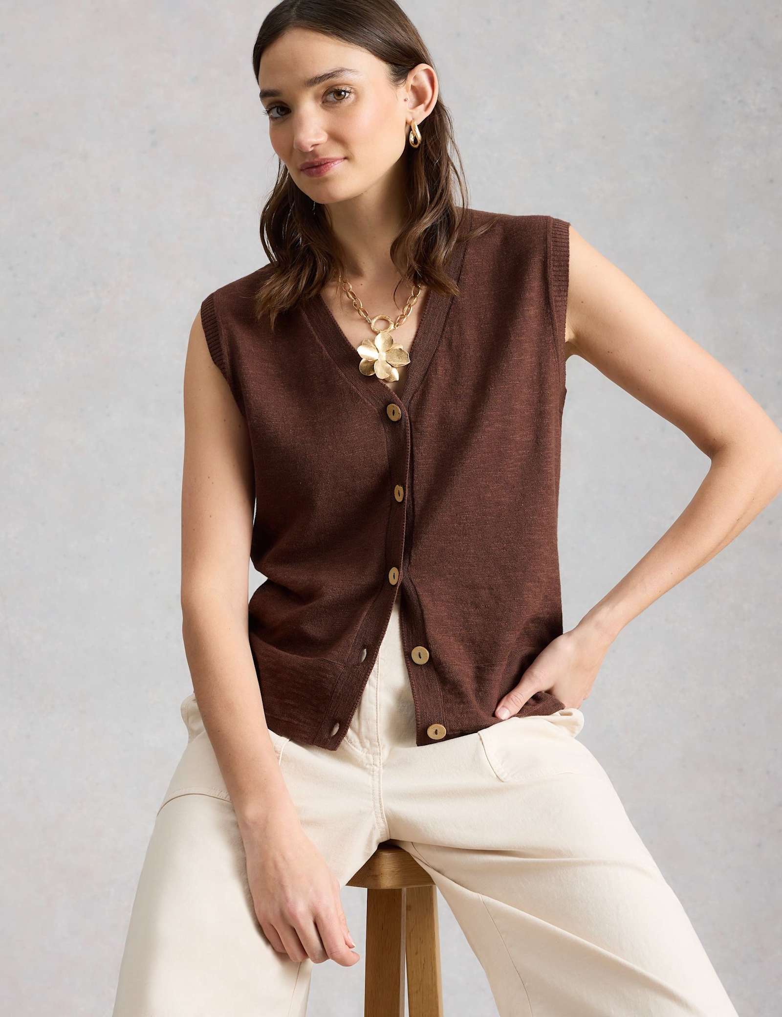 Cotton Rich V-Neck Knitted Vest - image 4