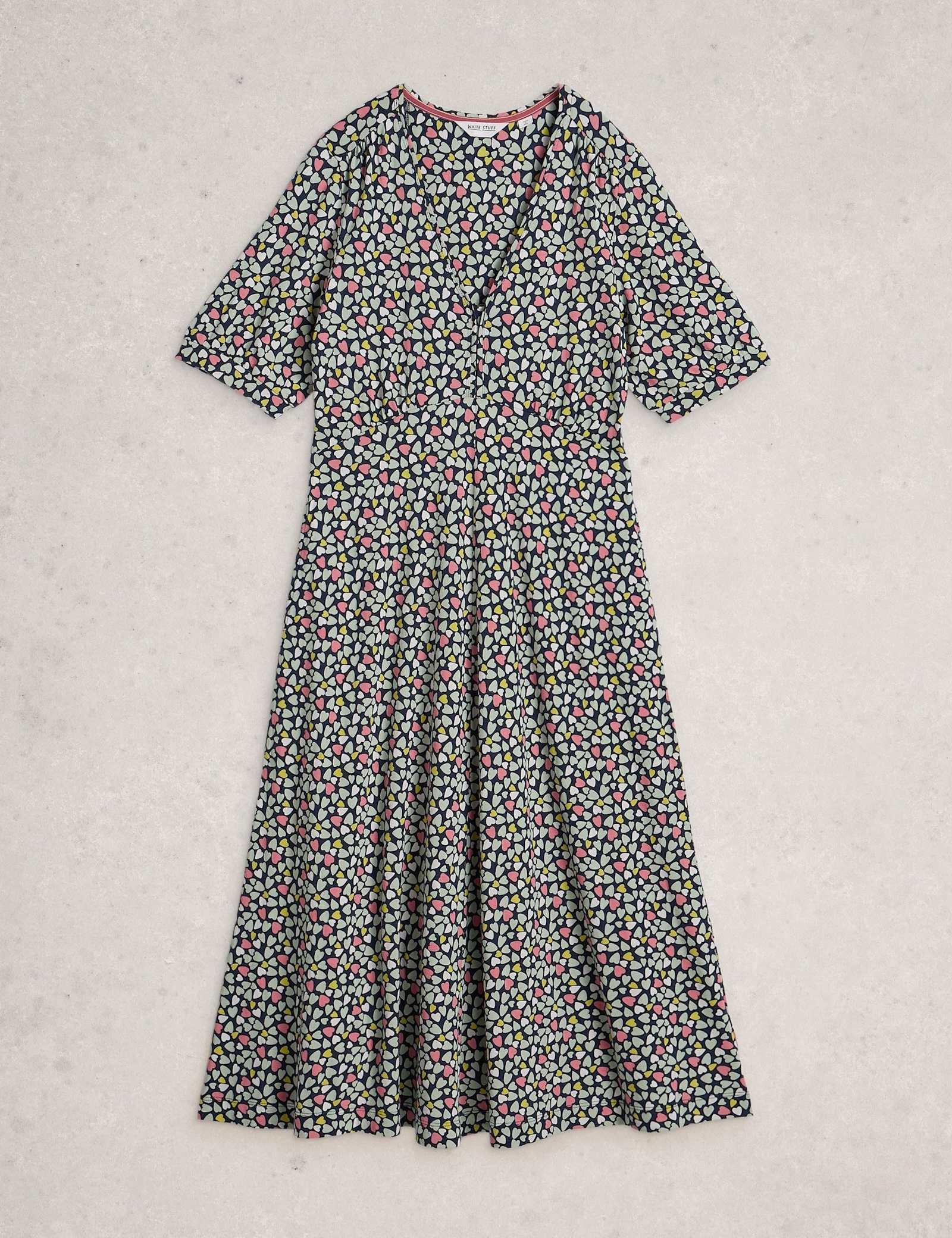 Jersey Heart Print V-Neck Midi Tea Dress - image 1