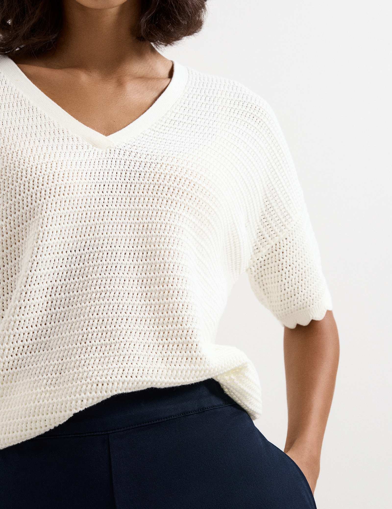 Pure Cotton Textured V-Neck Jumper - image 3