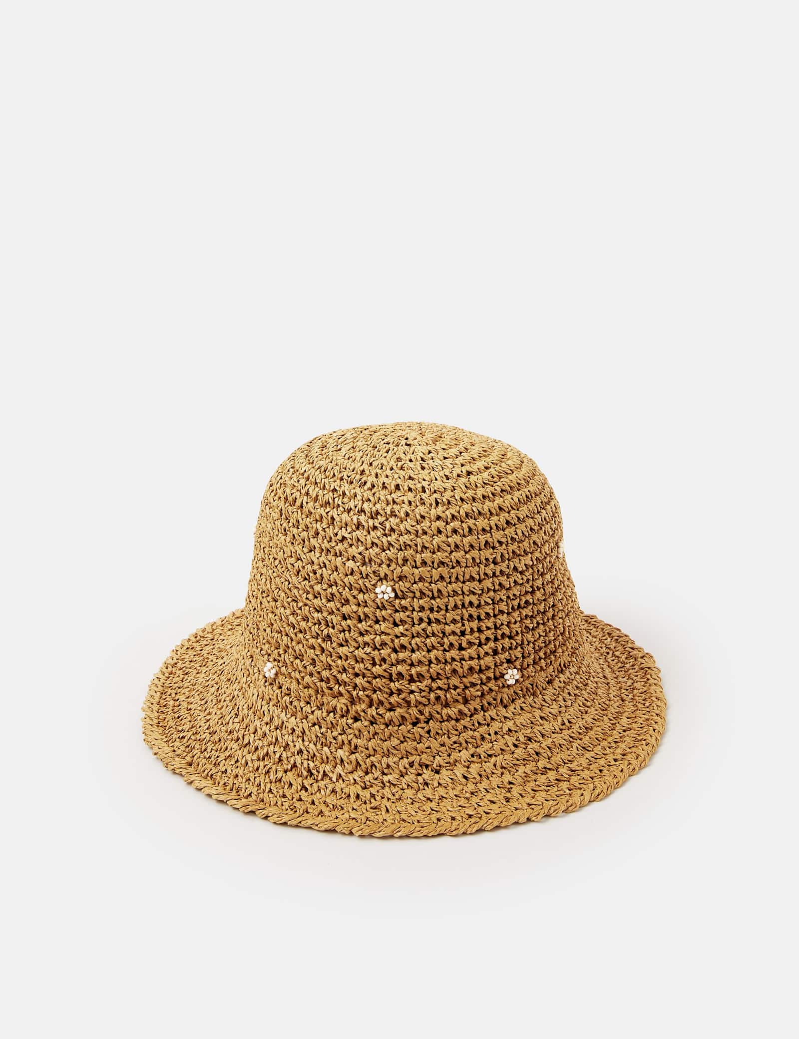 Straw Beaded Flower Bucket Hat - image 3