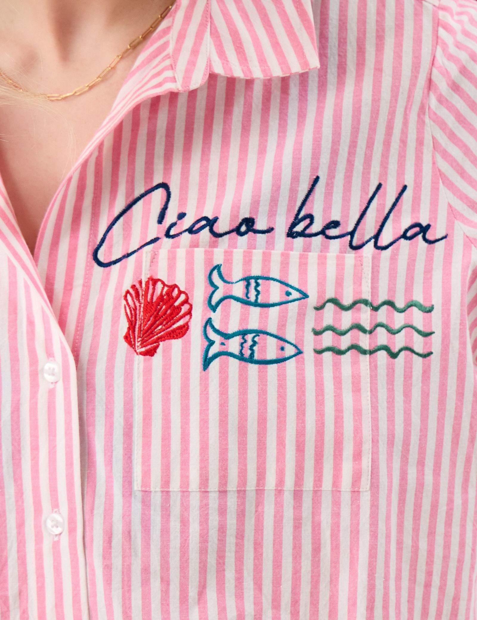 Pure Cotton Striped Embroidered Beach Shirt - image 3