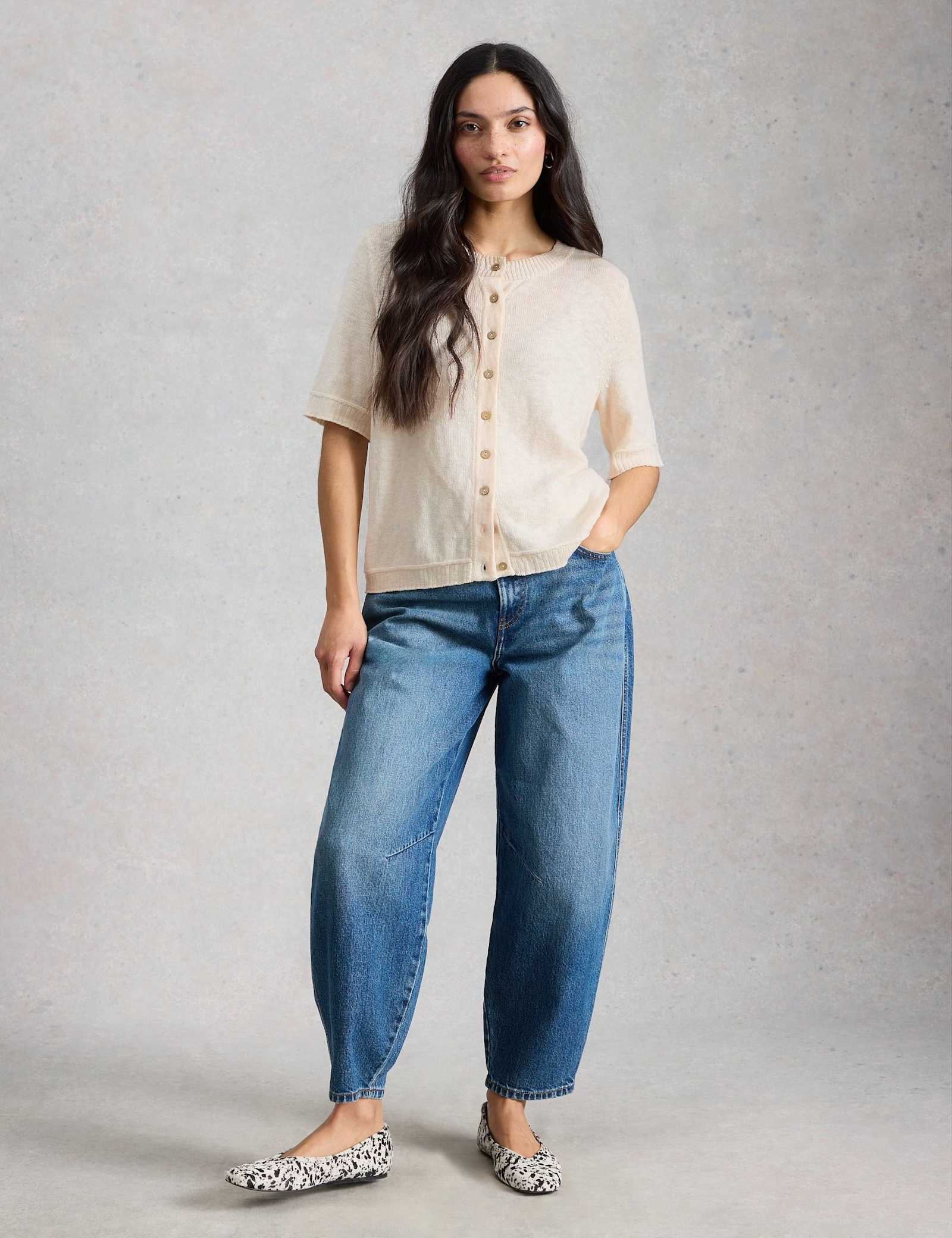 Cotton Rich Crew Neck Button Front Cardigan - image 4