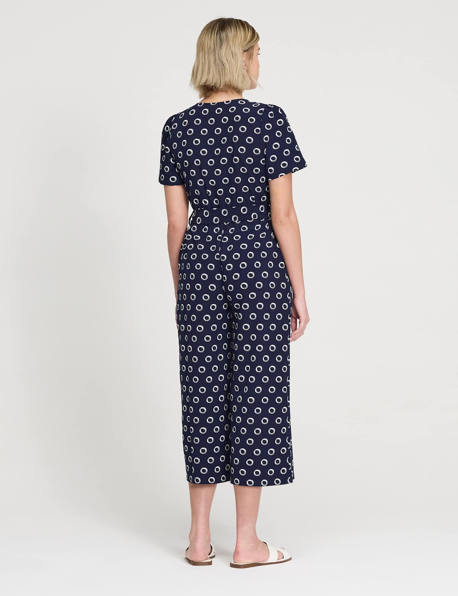 Spot Print Tie Detail Cropped Jumpsuit - image 5