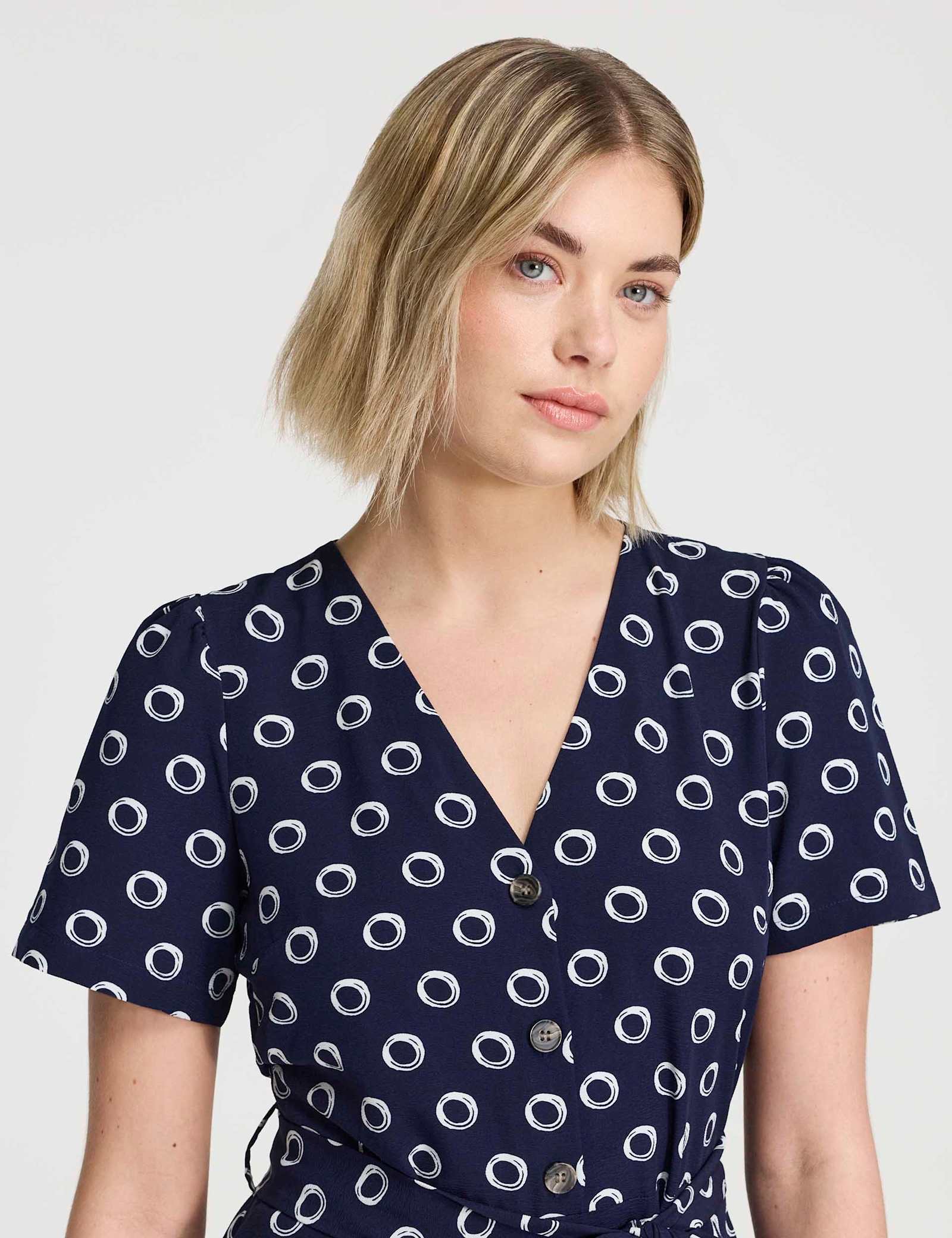 Spot Print Tie Detail Cropped Jumpsuit - image 3