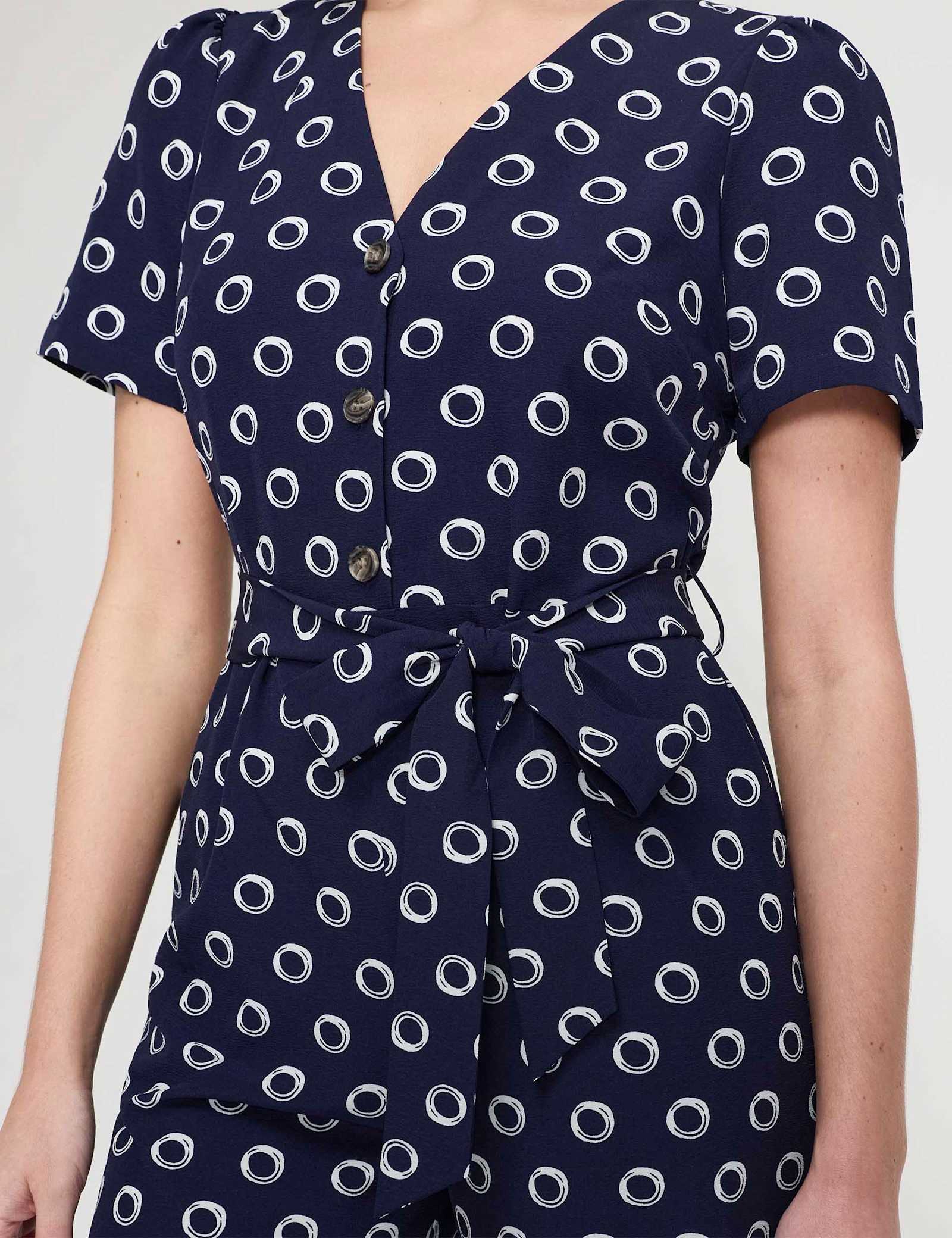 Spot Print Tie Detail Cropped Jumpsuit - image 2