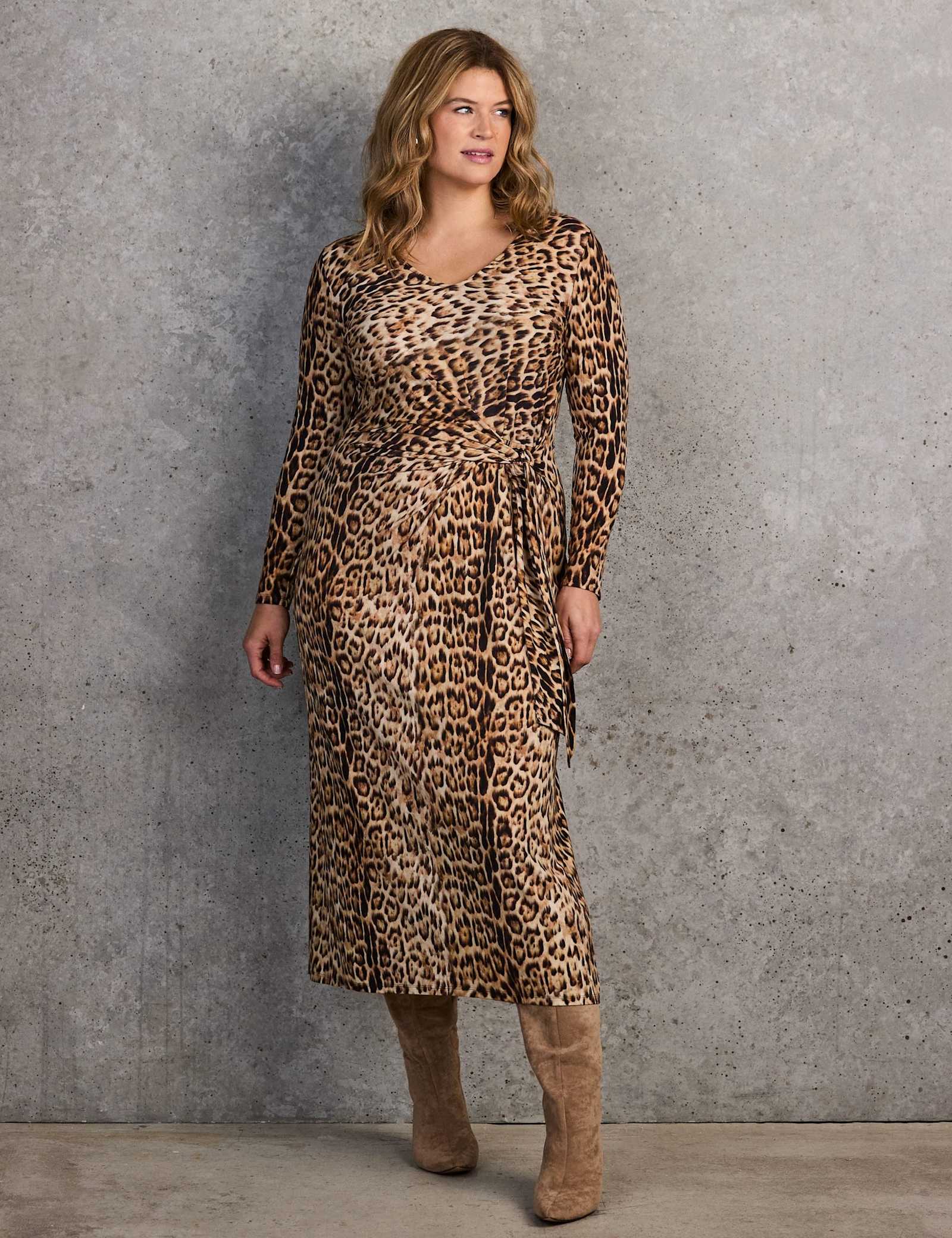 Animal Print Tie Front Midi Wrap Dress - image 1