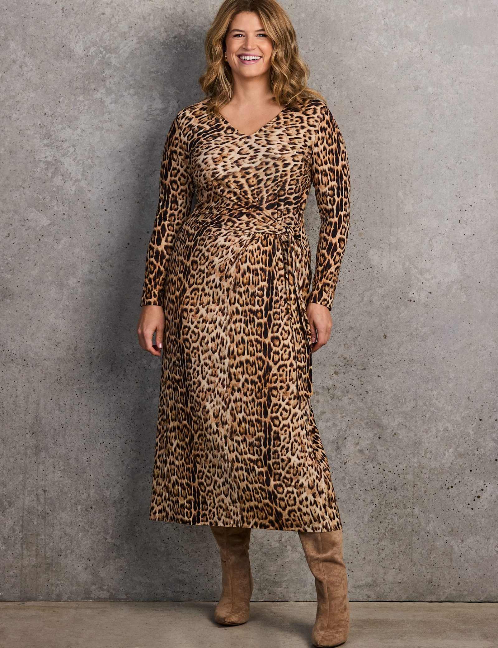 Animal Print Tie Front Midi Wrap Dress - image 4
