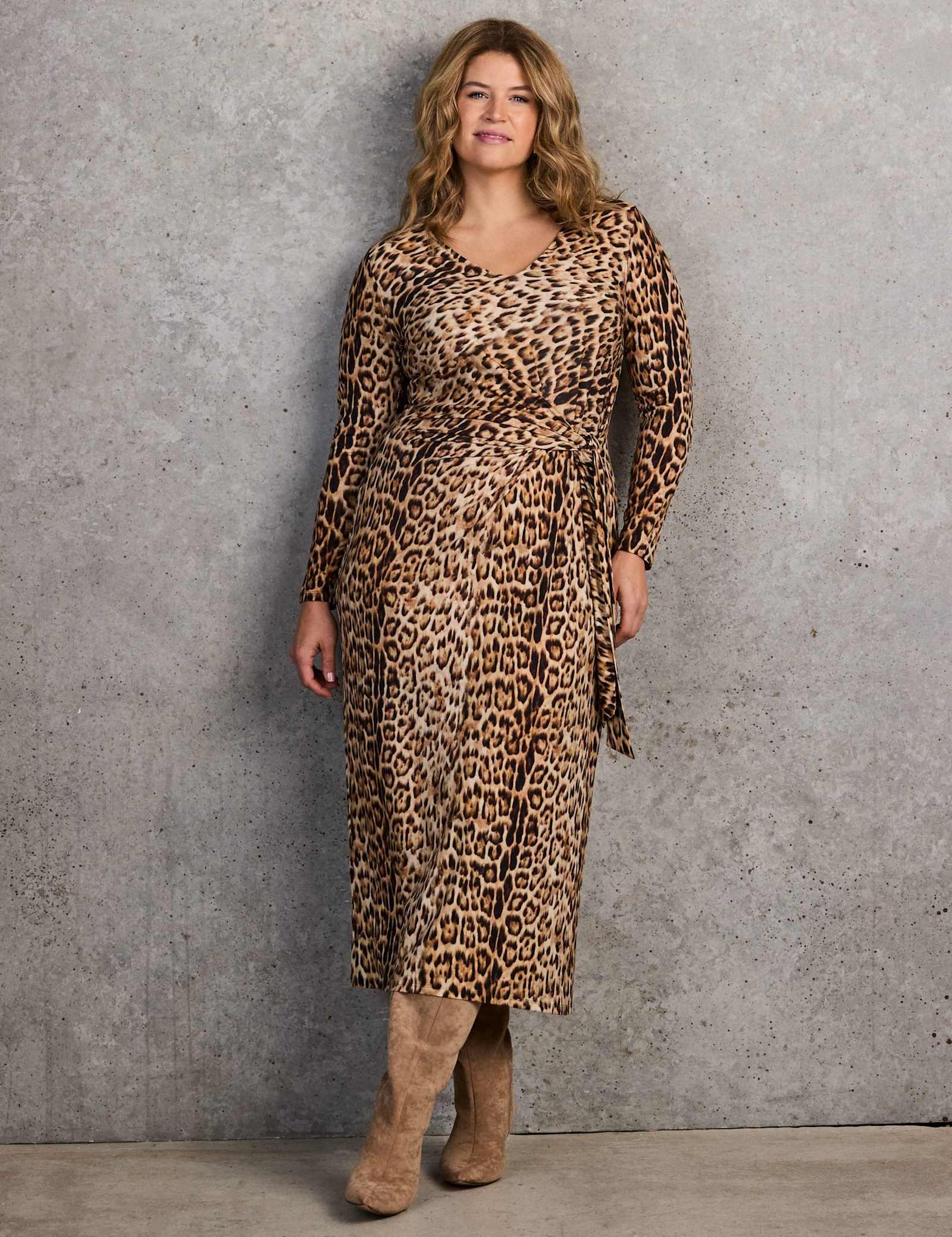Animal Print Tie Front Midi Wrap Dress - image 5