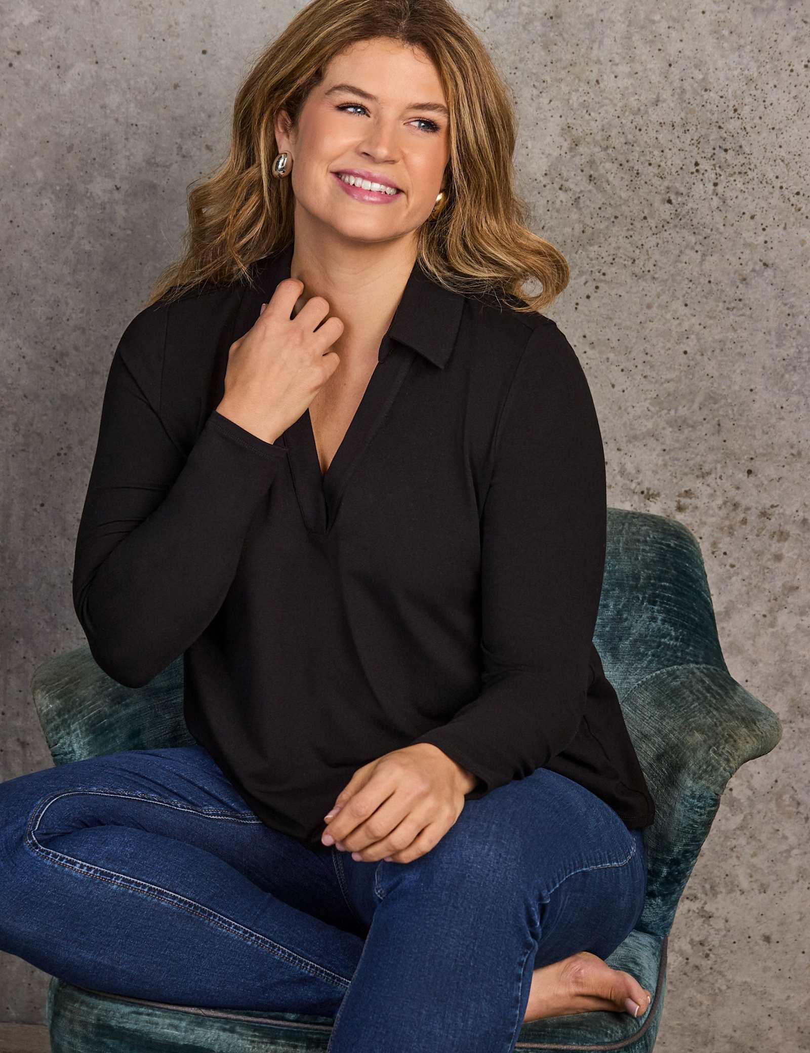 Jersey Collared Polo Top - image 3