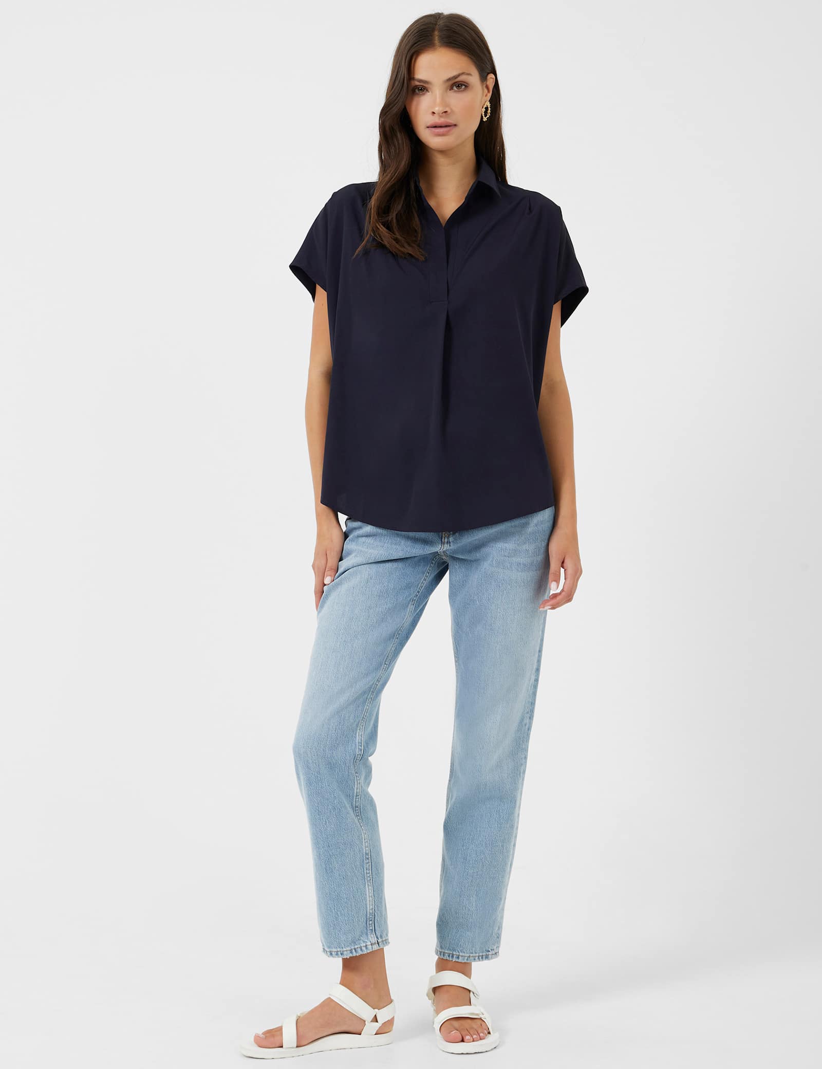 Crepe Collared Popover Blouse - image 3