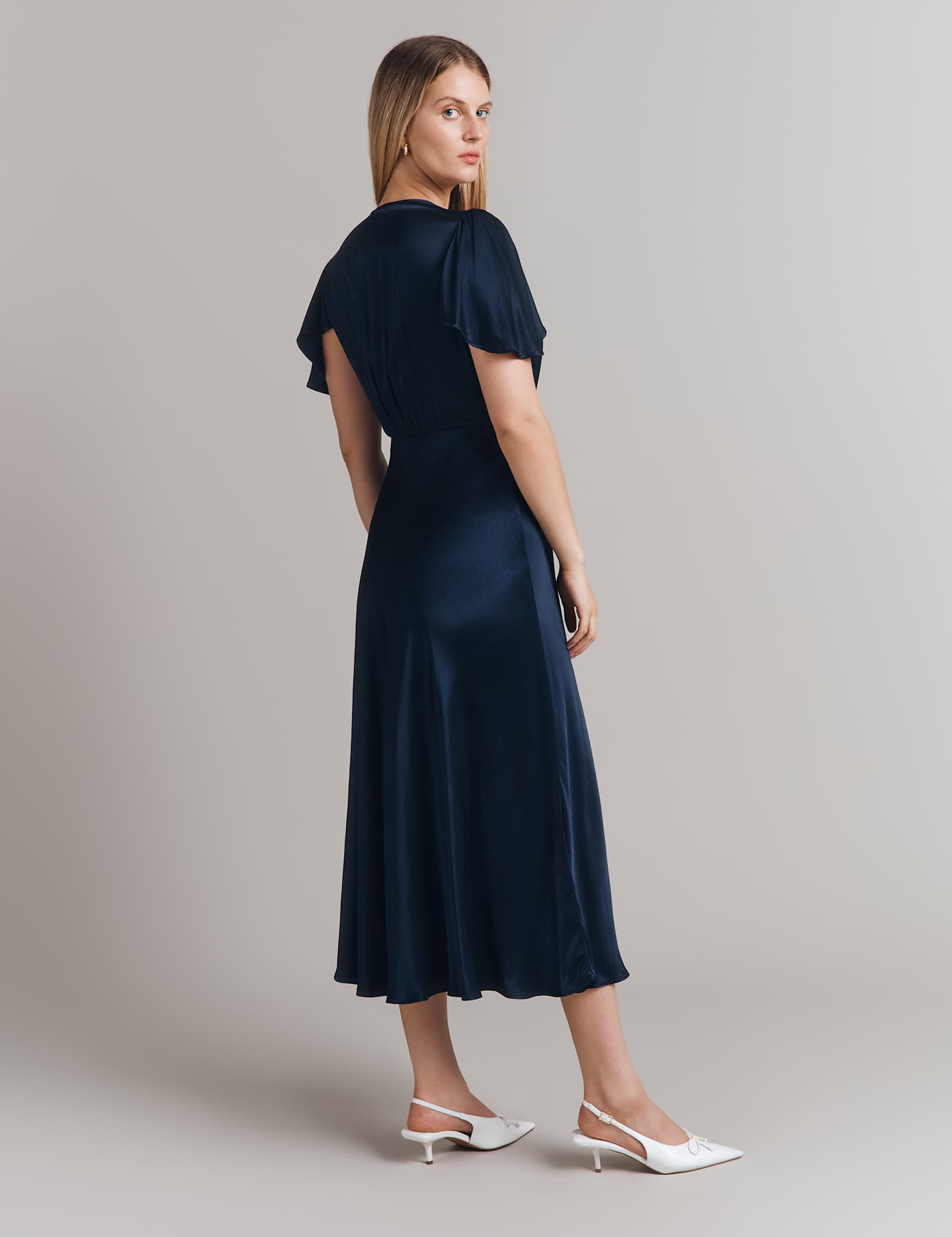 Satin V-Neck Midi Skater Dress - image 5