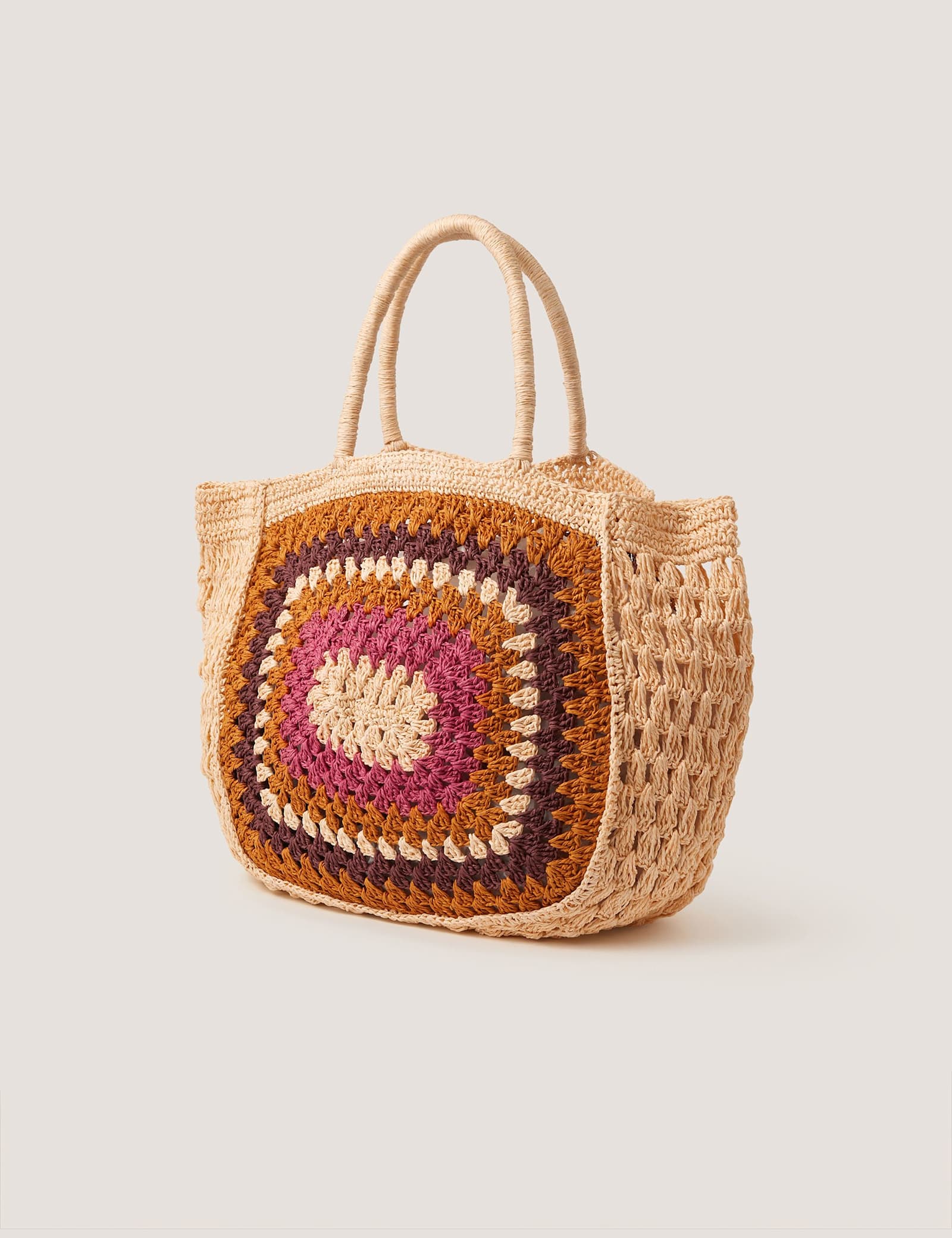 Crochet Straw Colour Block Tote Bag - image 4