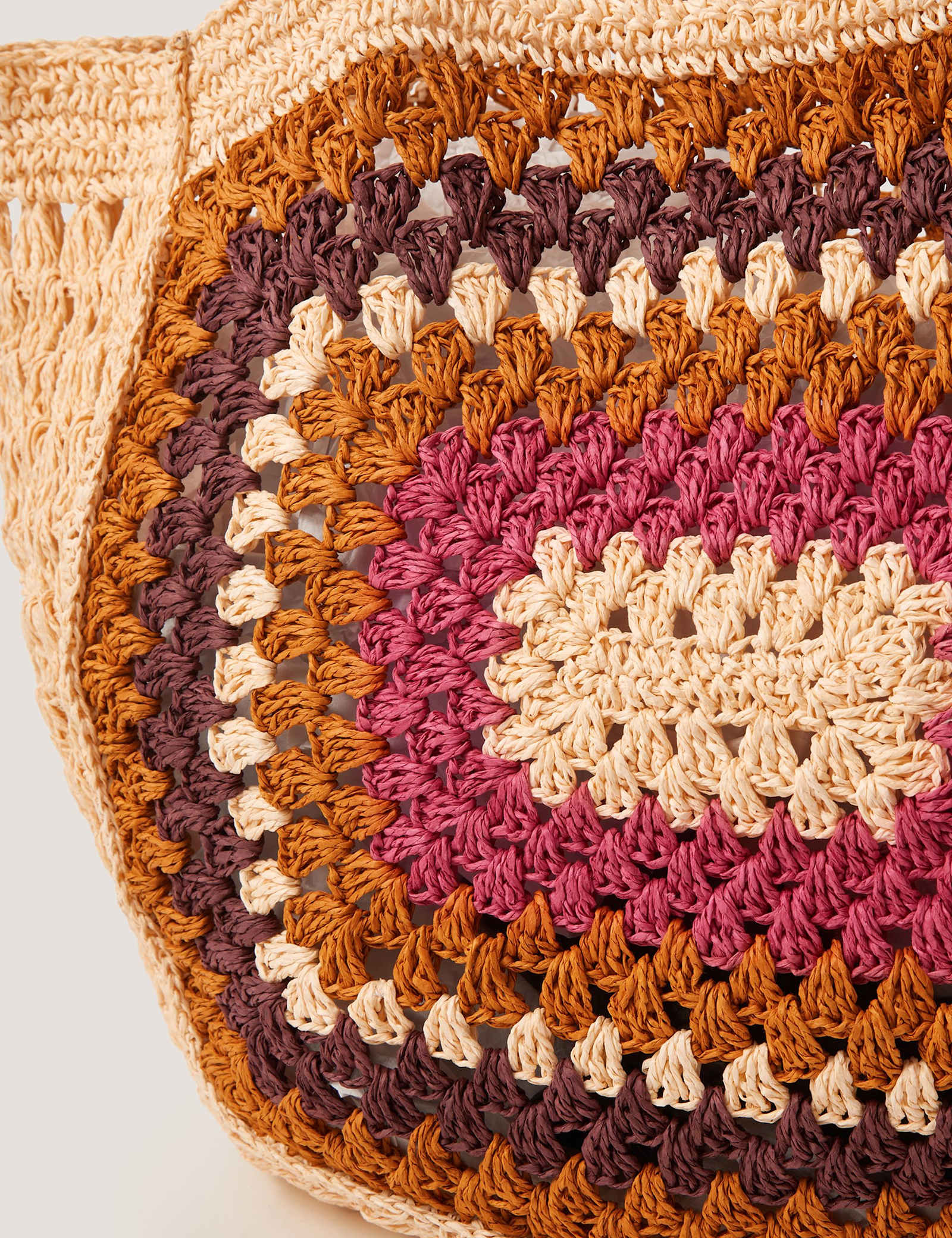Crochet Straw Colour Block Tote Bag - image 3