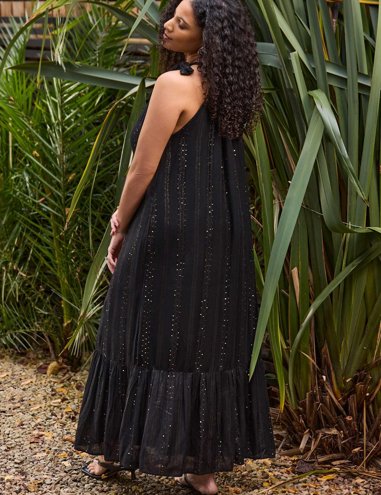 Metallic Halter Neck Maxi Tiered Dress - image 3