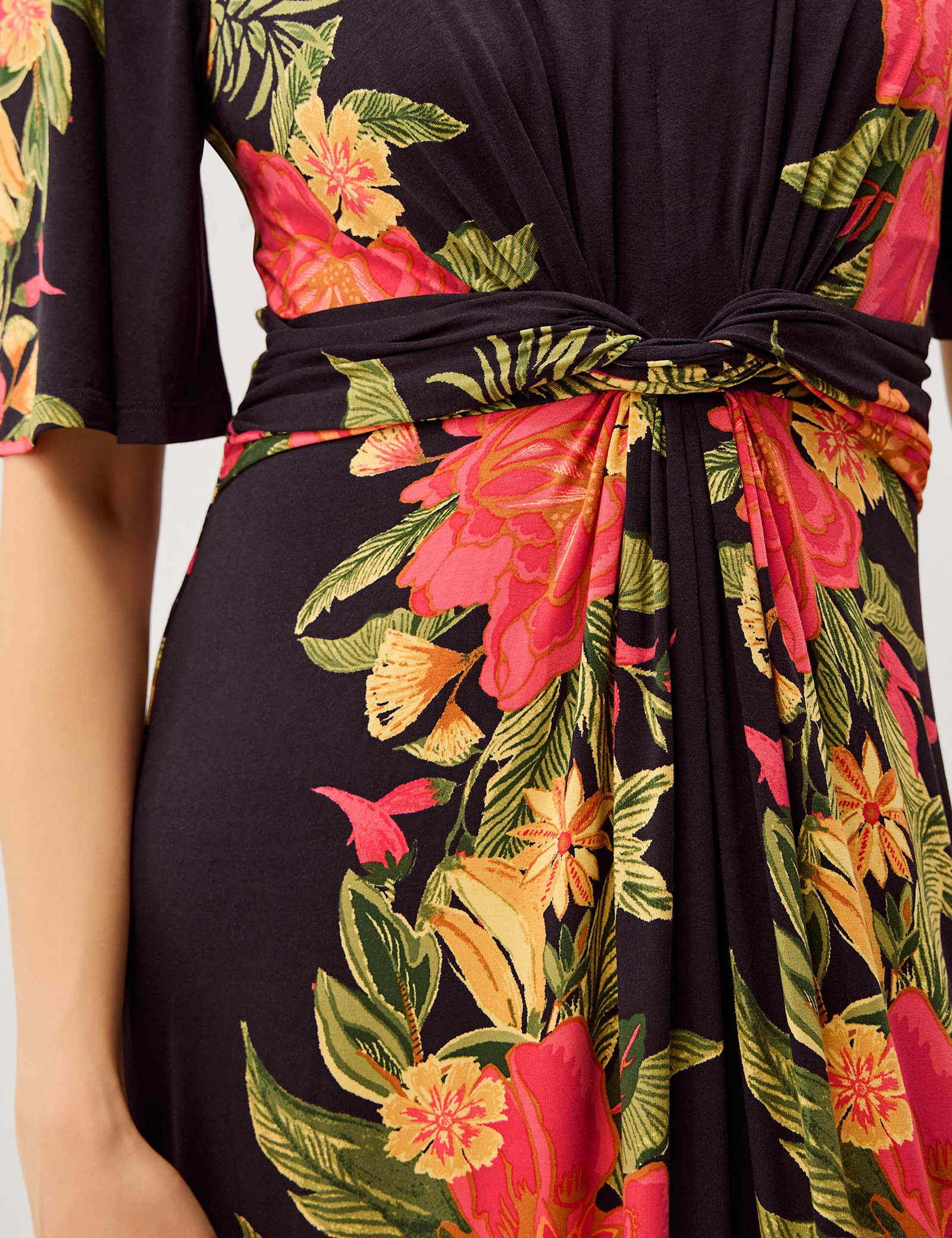 Jersey Floral V-Neck Midi Waisted Dress - image 4