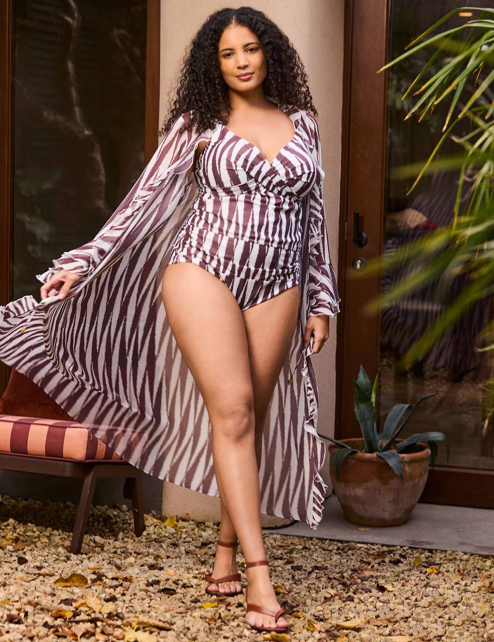 Printed Ruffle Trim Kaftan - image 1