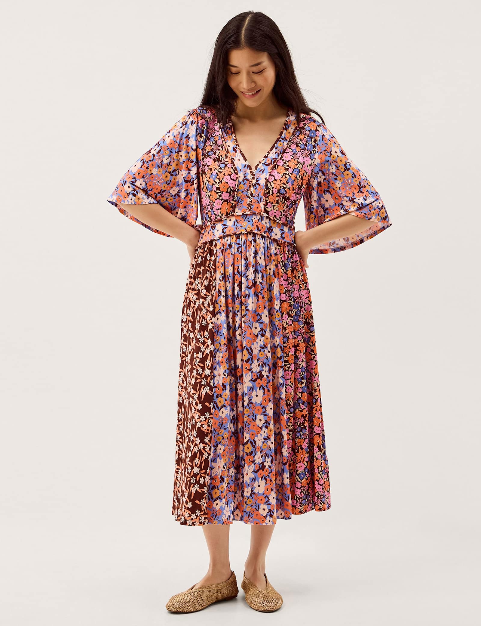 Jersey Floral V-Neck Midi Skater Dress - image 2