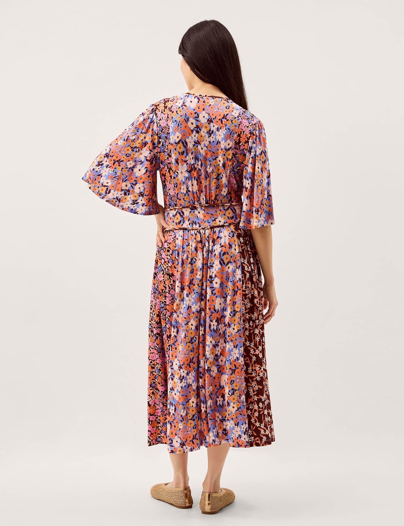 Jersey Floral V-Neck Midi Skater Dress - image 3