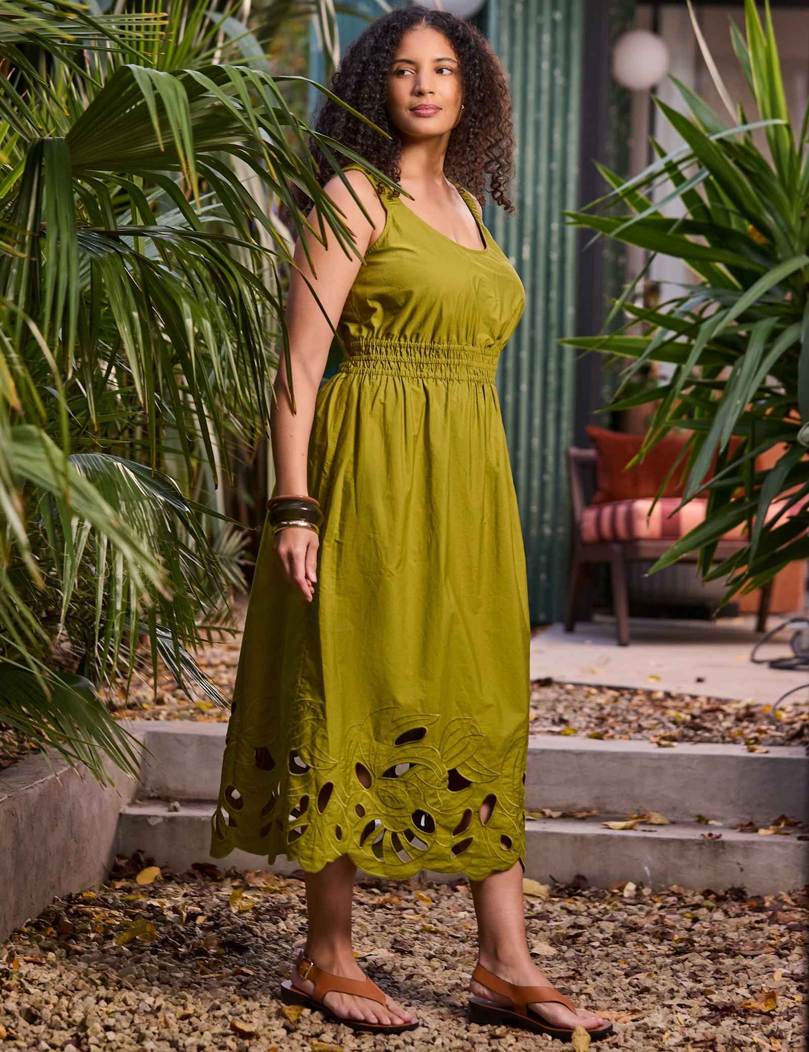 Pure Cotton Embroidered Midi Waisted Dress - image 5