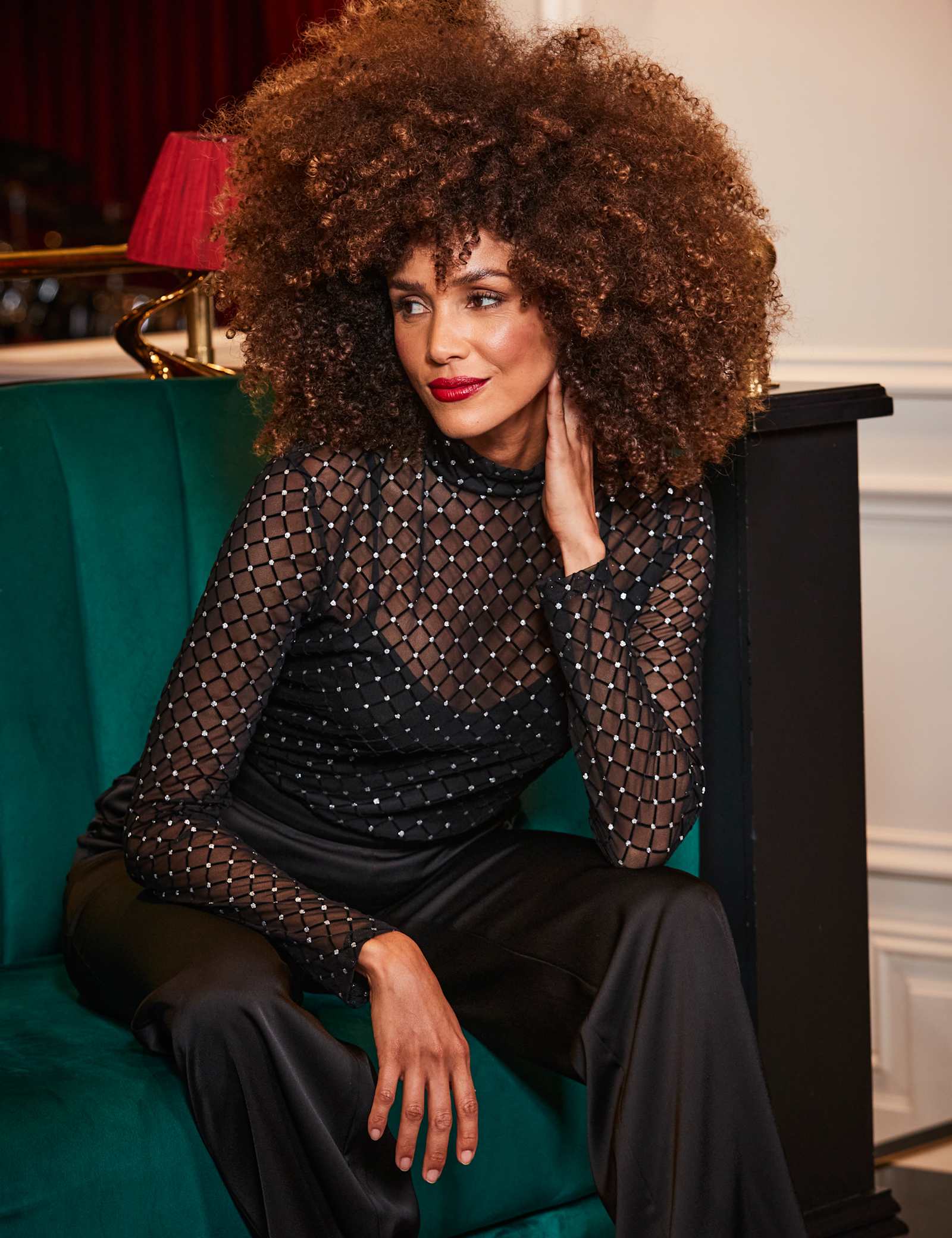 Sheer Sparkly High Neck Top - image 1