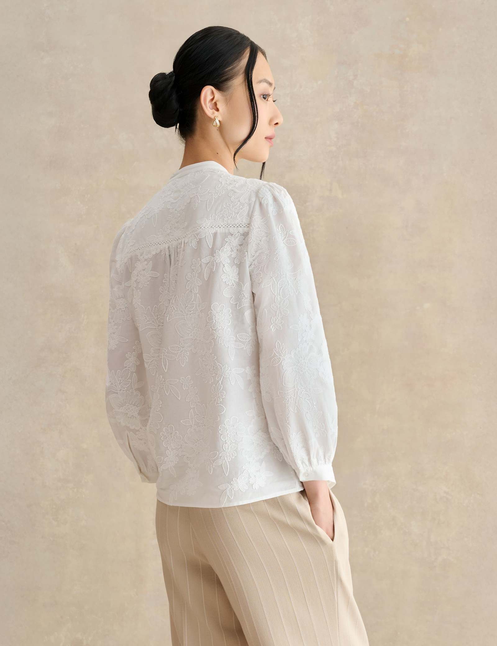 Pure Cotton Embroidered Crew Neck Blouse - image 4